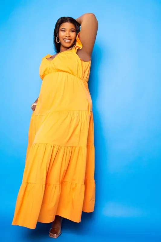 Flutter Sleeve Tiered Maxi Dress sold by Buxom Couture