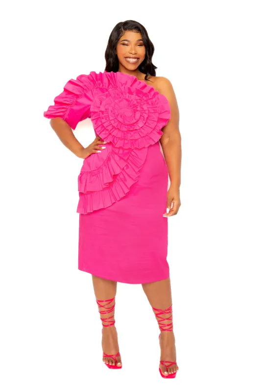 Flower Motif One Shoulder Dress sold by Buxom Couture