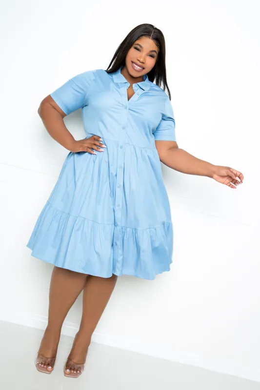 Denim Tiered Shirt Mini Dress sold by Buxom Couture