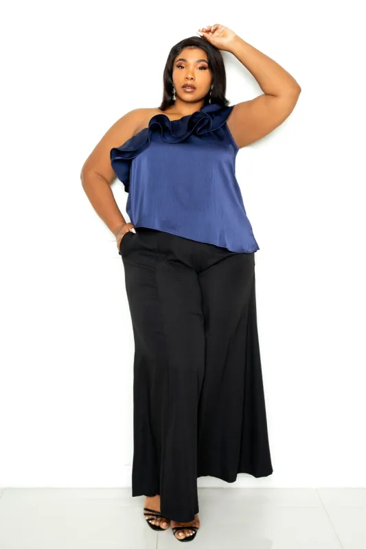 One Shoulder Ruffle Blouse sold by Buxom Couture