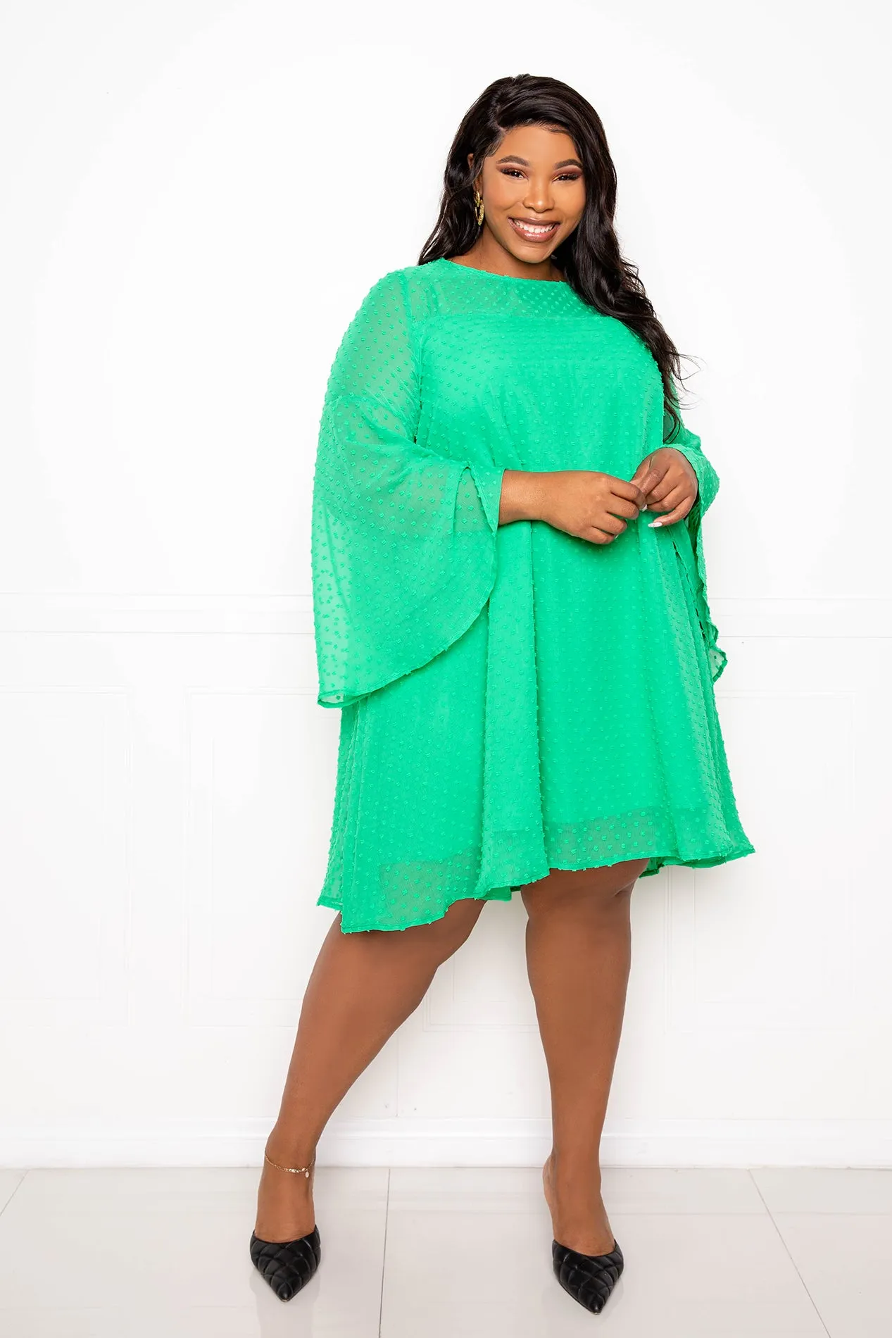 Polka Dot Bell Sleeve Shift Dress sold by Buxom Couture product image thumbnail 2