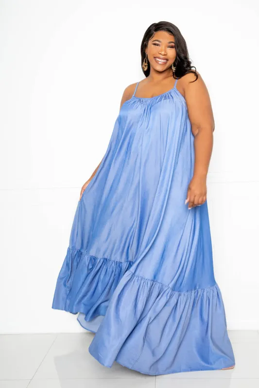 Denim Voluminous Maxi Dress sold by Buxom Couture