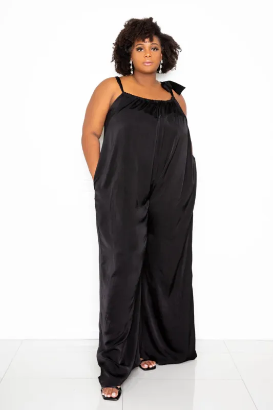 Satin Tie Shoulder Jumpsuit sold by Buxom Couture