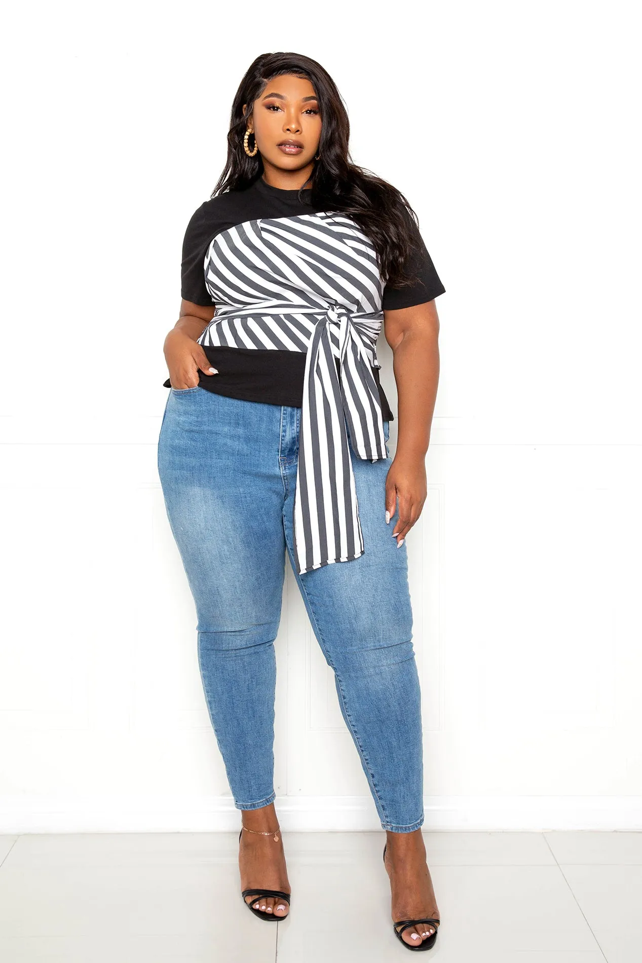 Stripe Corset Tie Front Layered Top sold by Buxom Couture