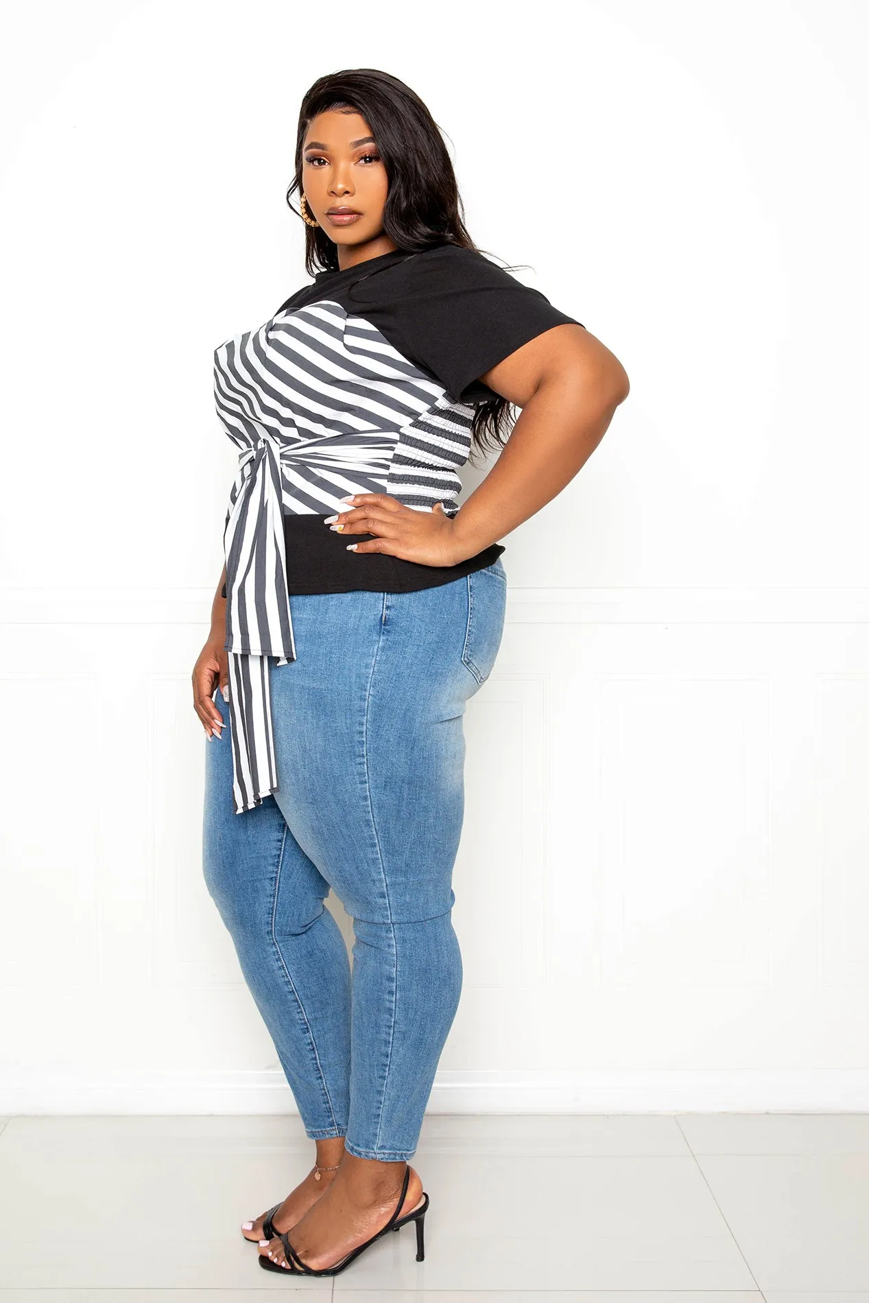 Stripe Corset Tie Front Layered Top sold by Buxom Couture product image thumbnail 3