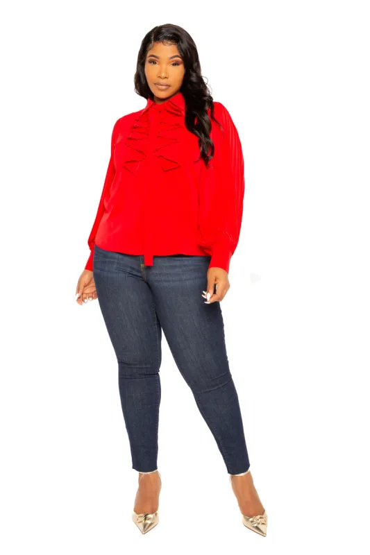 Tie Neck Pleated Sleeve Blouse sold by Buxom Couture