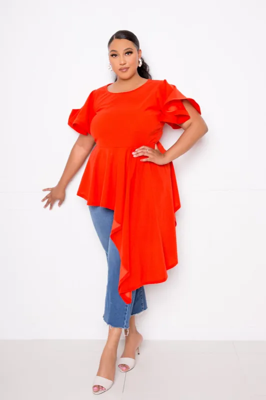 Flutter Asymmetrical Peplum Top sold by Buxom Couture