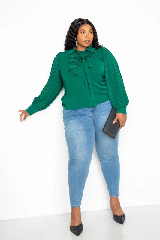 Tie Neck Pleated Sleeve Blouse sold by Buxom Couture