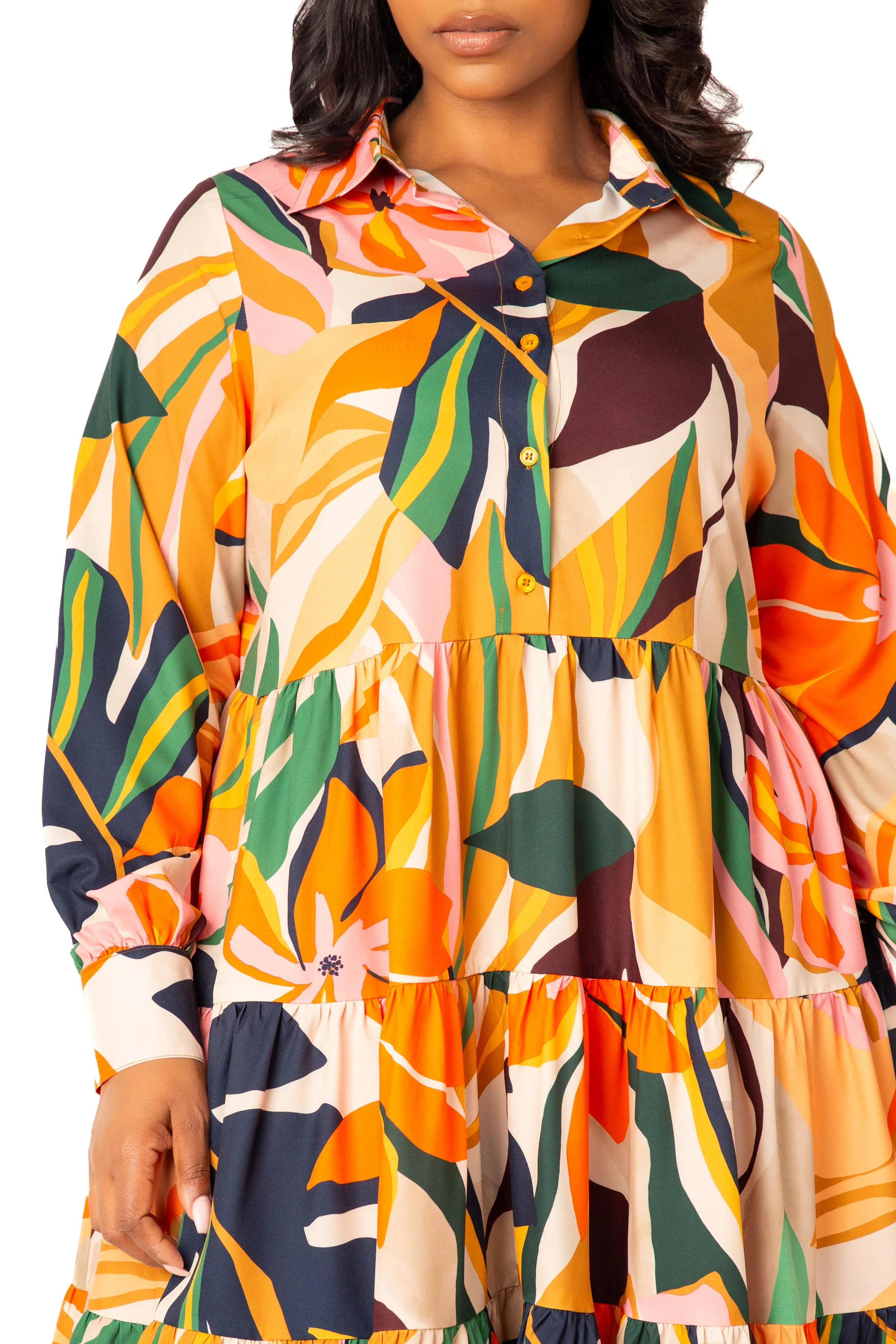 Floral Long Sleeve Tiered Shirt Dress sold by Buxom Couture product image thumbnail 5