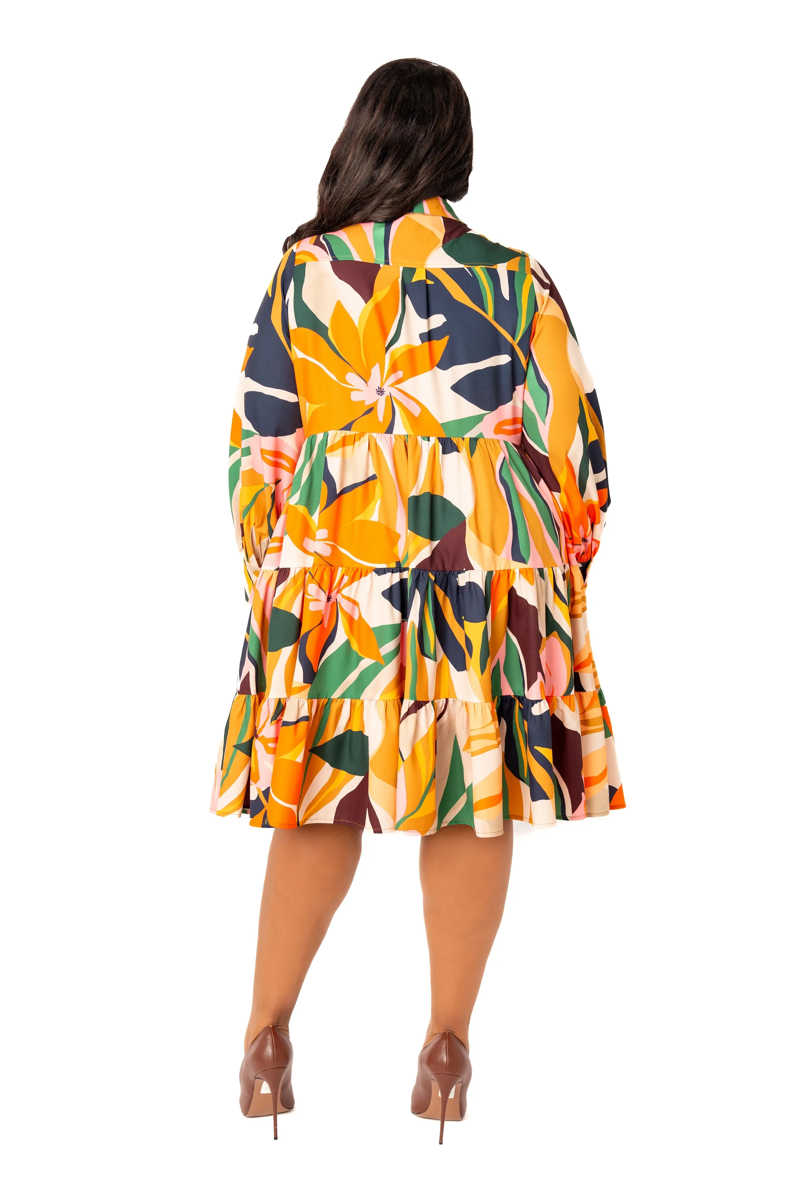 Floral Long Sleeve Tiered Shirt Dress sold by Buxom Couture product image thumbnail 2