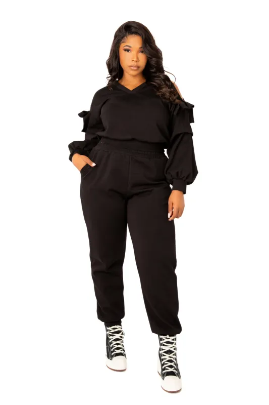 Cut-out Shoulder Scuba Lounge Set sold by Buxom Couture