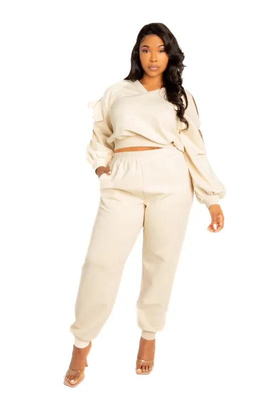 Cut-out Shoulder Scuba Lounge Set sold by Buxom Couture