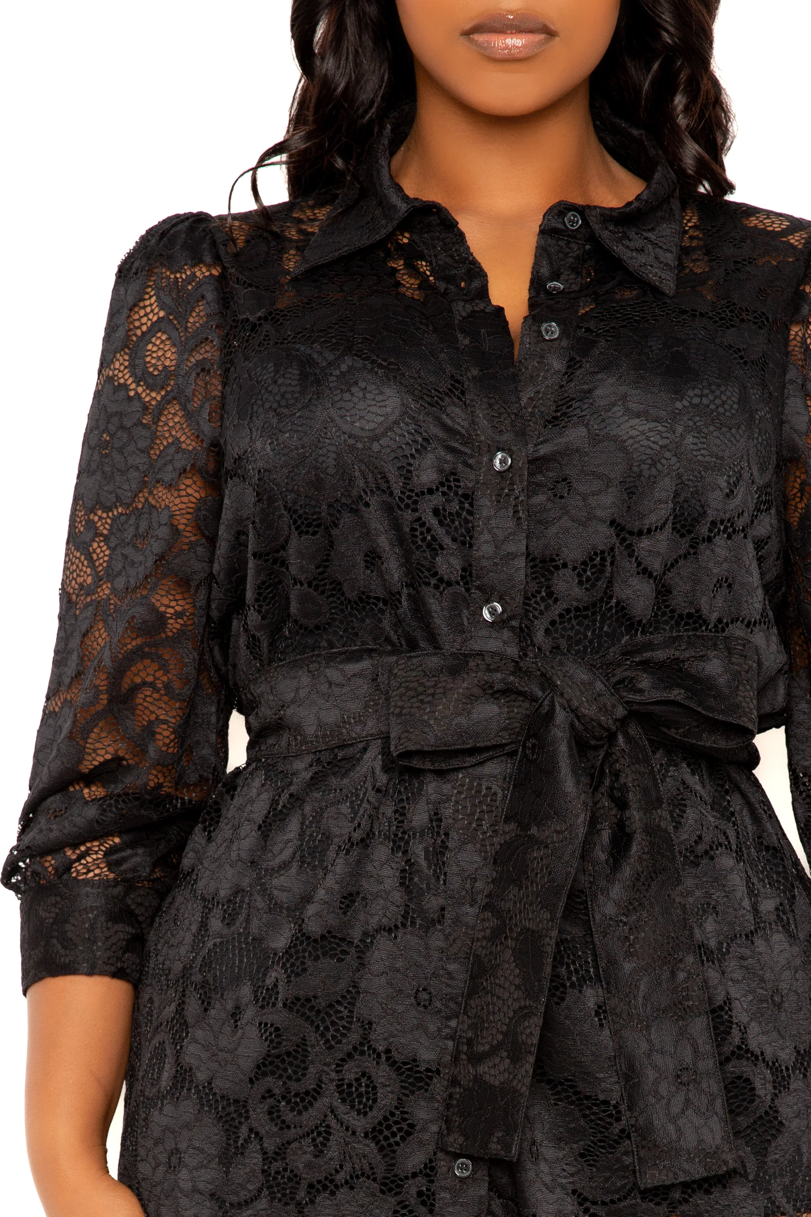 Lace Shirt Dress with Waist Tie sold by Buxom Couture product image thumbnail 4