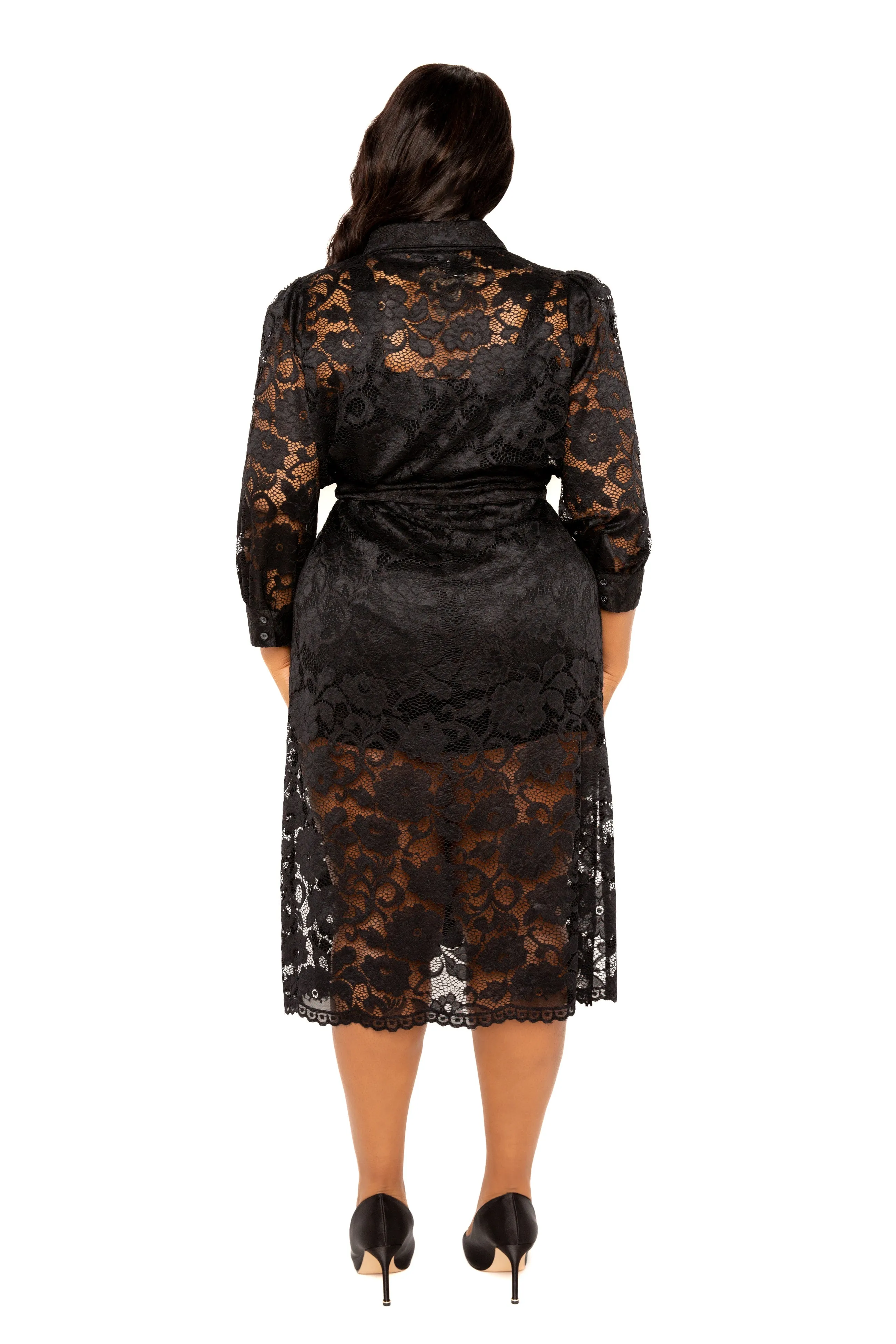 Lace Shirt Dress with Waist Tie sold by Buxom Couture product image thumbnail 2