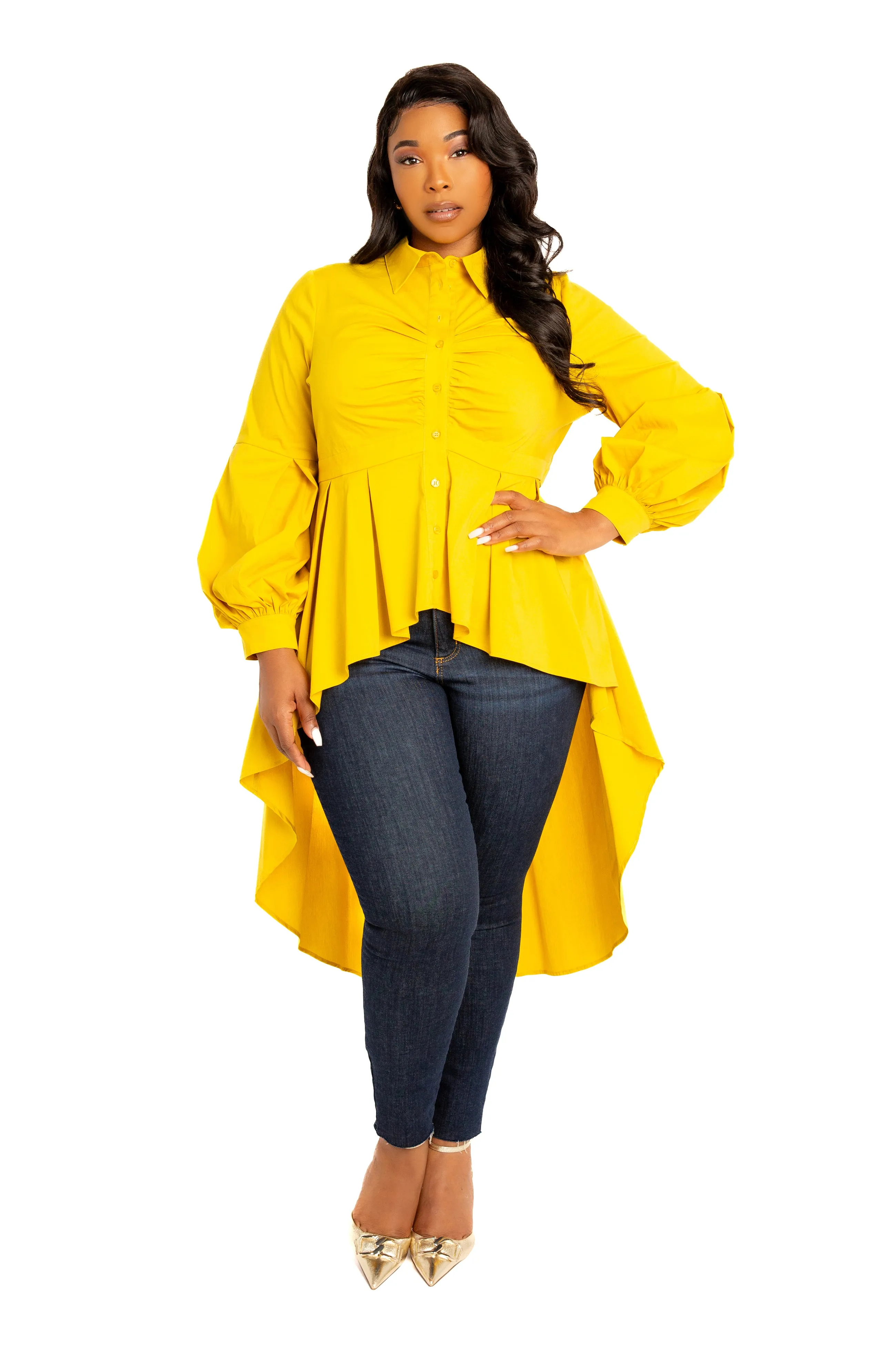 High-Low Peplum Blouse sold by Buxom Couture