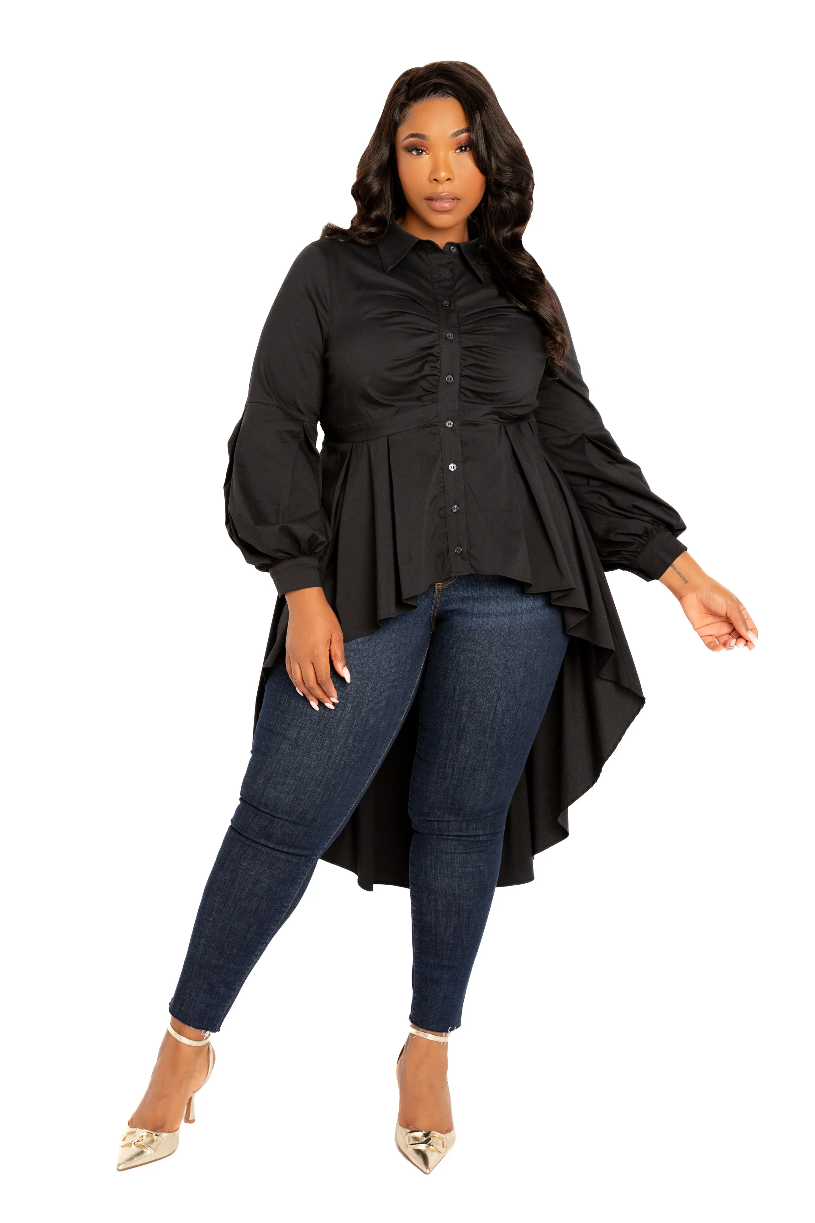 High-Low Peplum Blouse sold by Buxom Couture