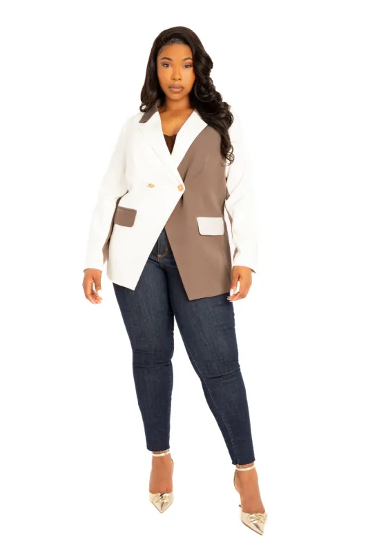 Contrast Double Breasted Blazer sold by Buxom Couture