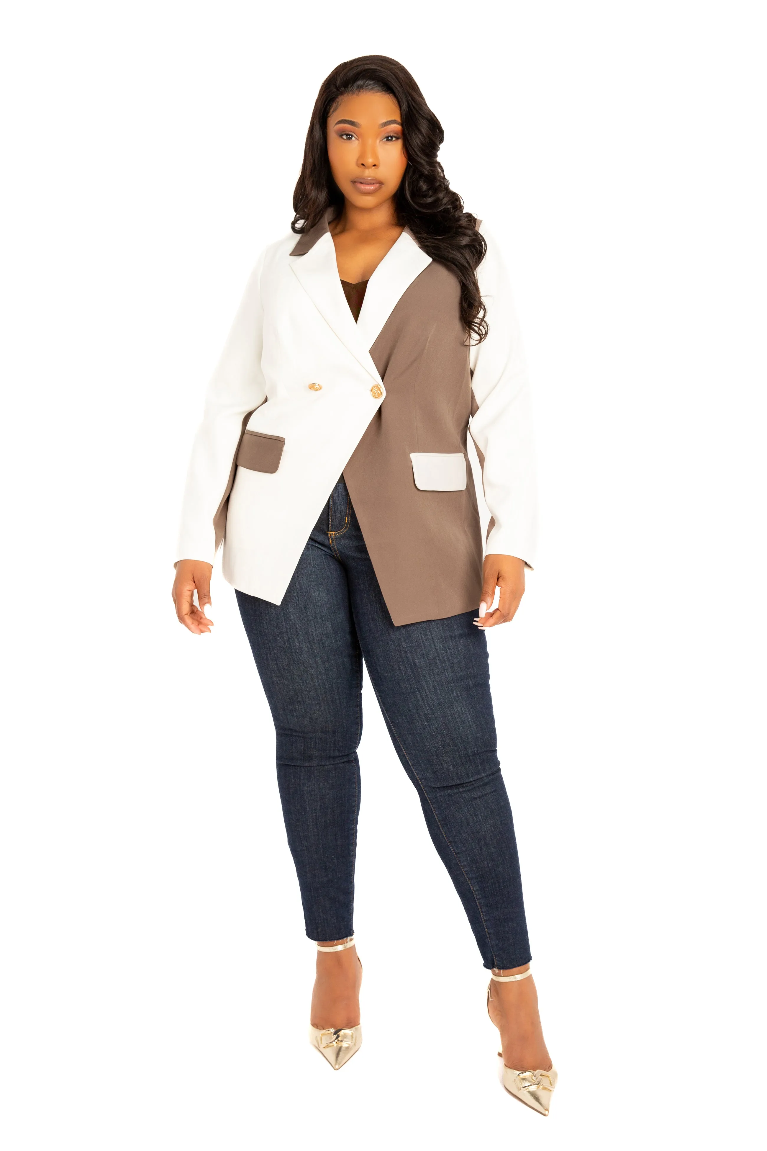 Contrast Double Breasted Blazer sold by Buxom Couture