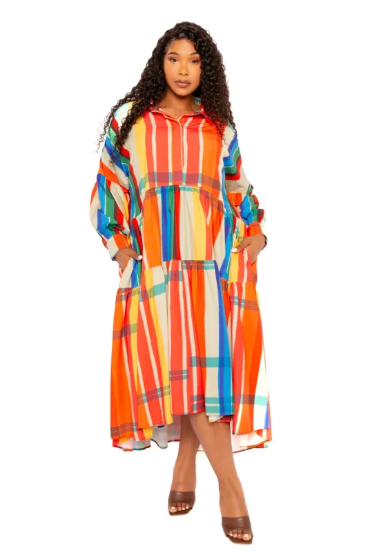 Plaid Puff Sleeve Tiered Shirt Dress sold by Buxom Couture