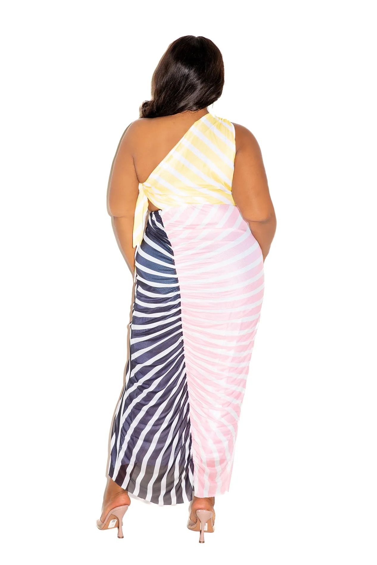 Multi Stripe One Shoulder Dress with Cutout Waist Detail sold by Buxom Couture product image thumbnail 5
