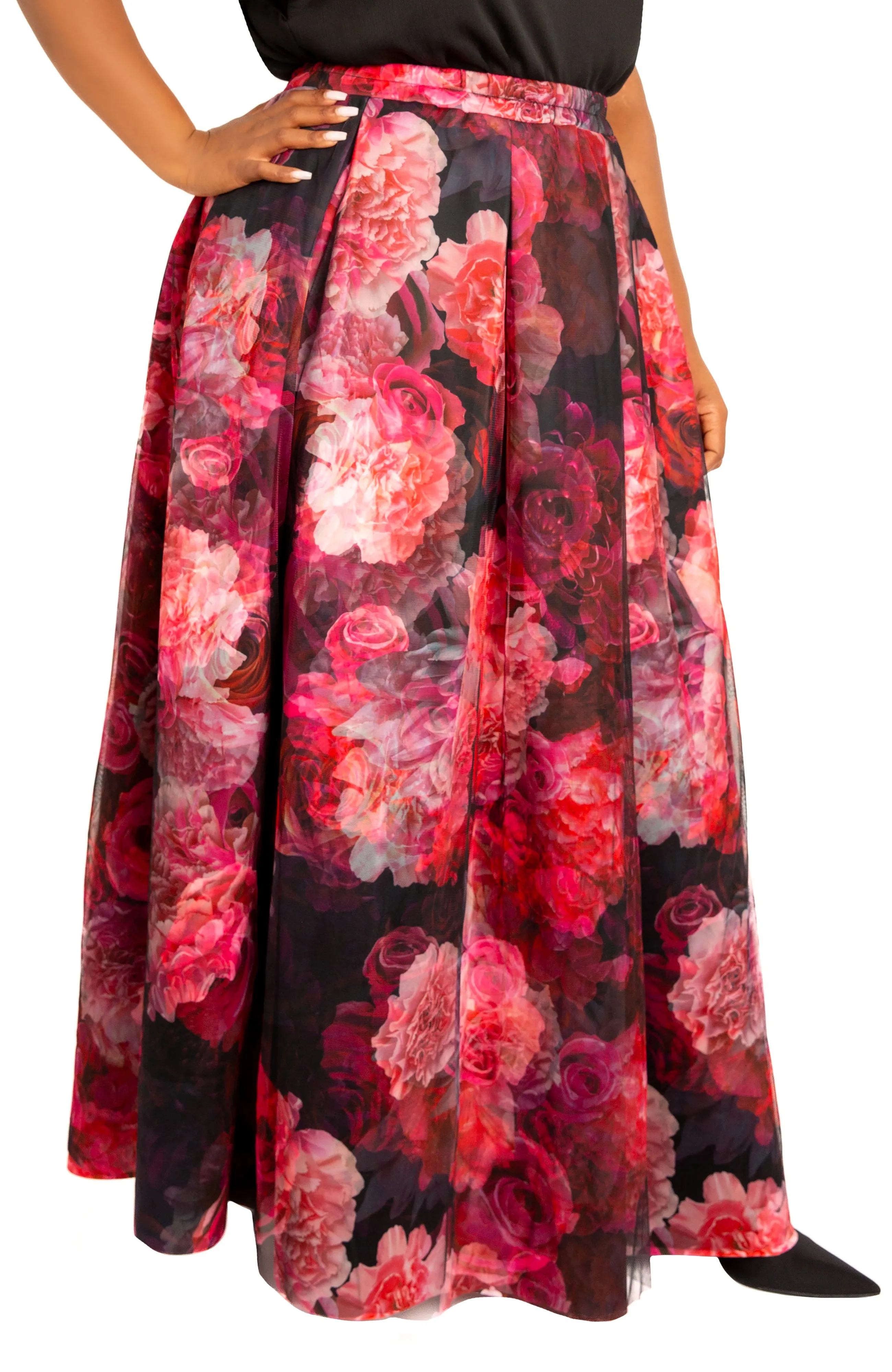 Floral Scuba Organza Maxi Skirt sold by Buxom Couture product image thumbnail 2