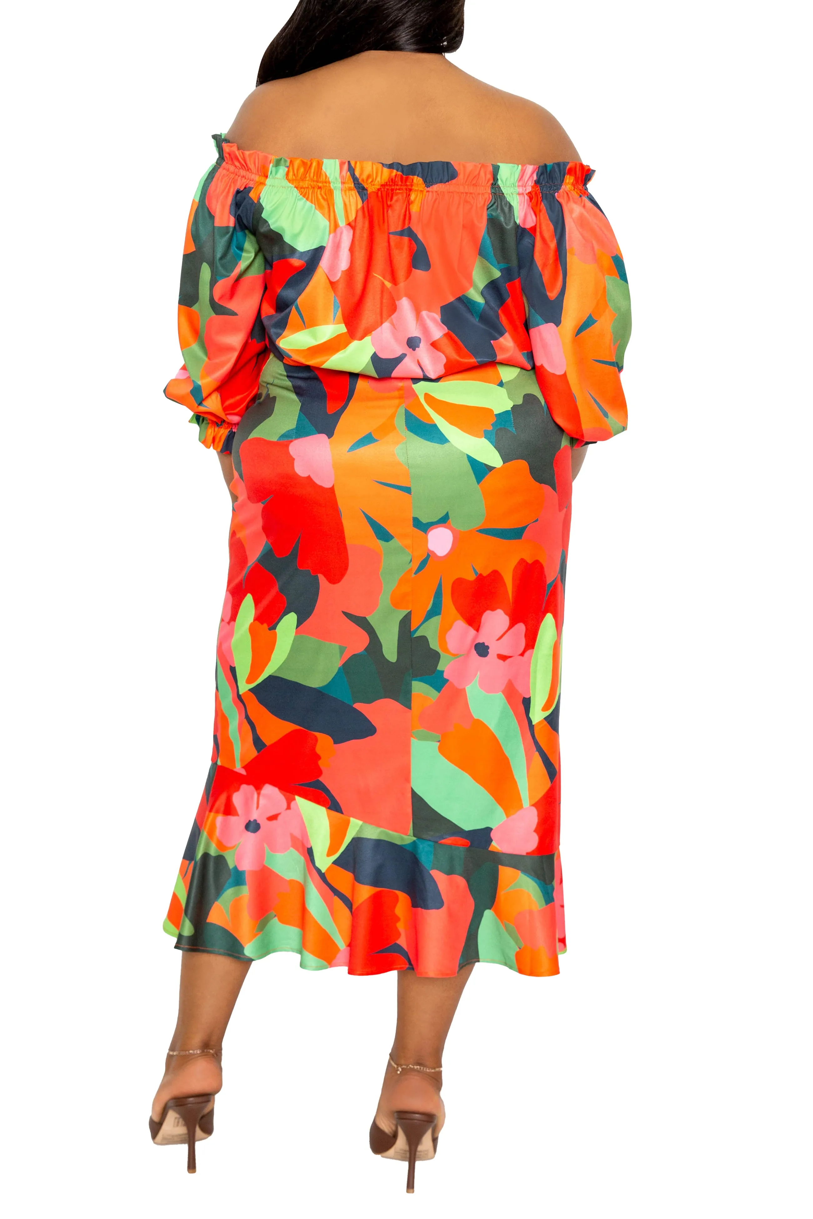 Floral Off Shoulder Dress with Ruffle Hem sold by Buxom Couture product image thumbnail 5