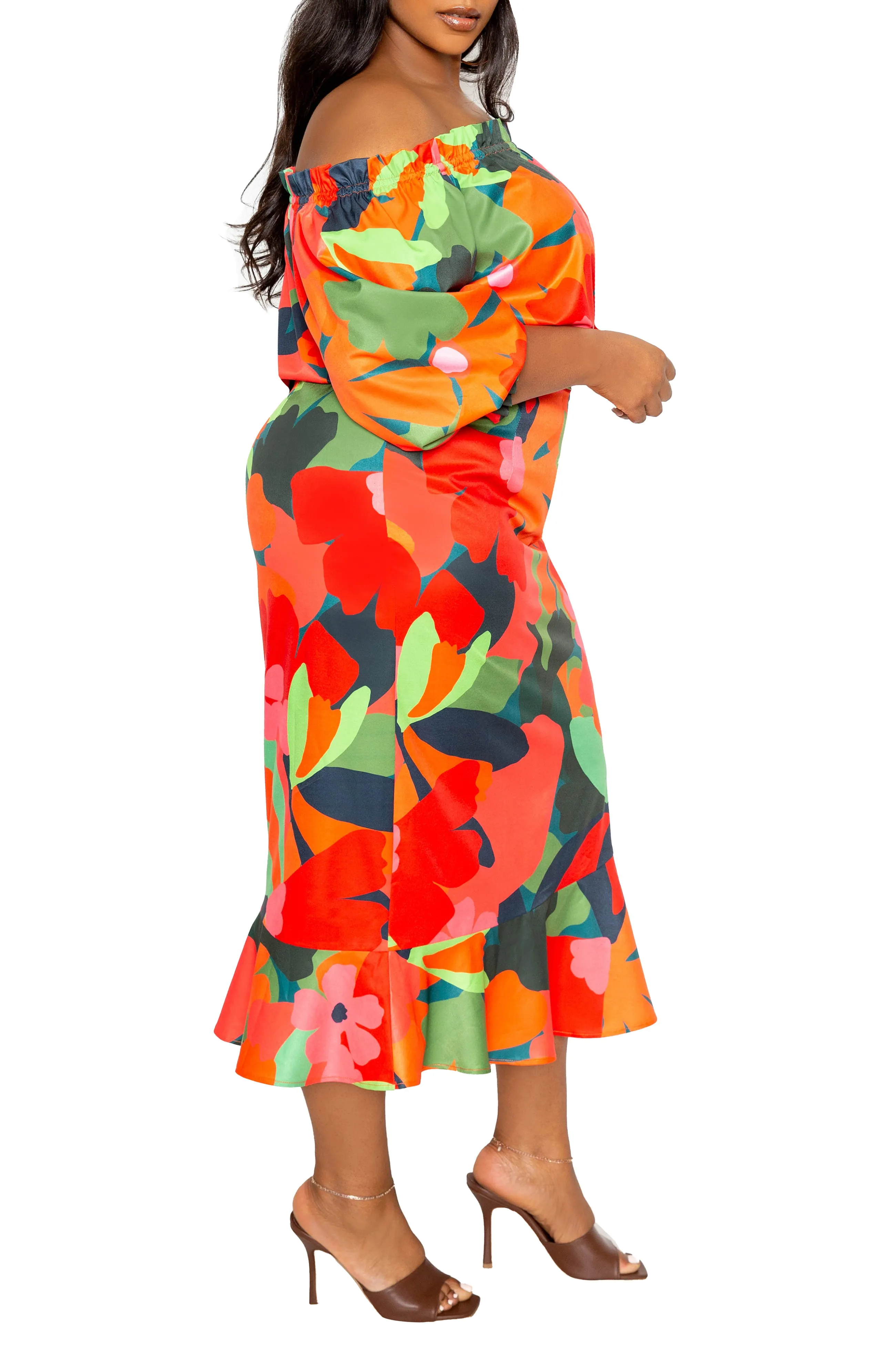 Floral Off Shoulder Dress with Ruffle Hem sold by Buxom Couture product image thumbnail 2