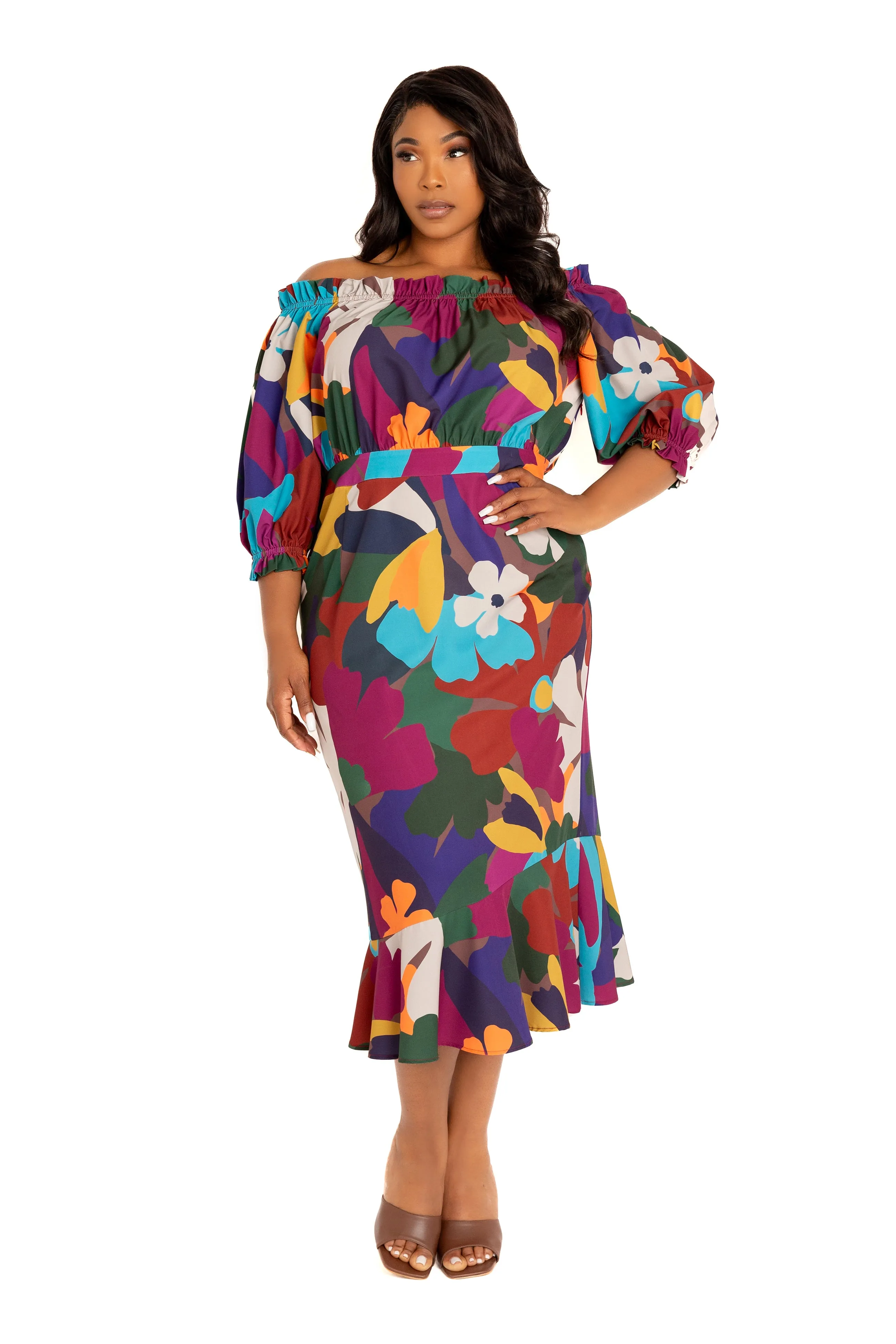 Floral Off Shoulder Dress with Ruffle Hem sold by Buxom Couture product image thumbnail 5