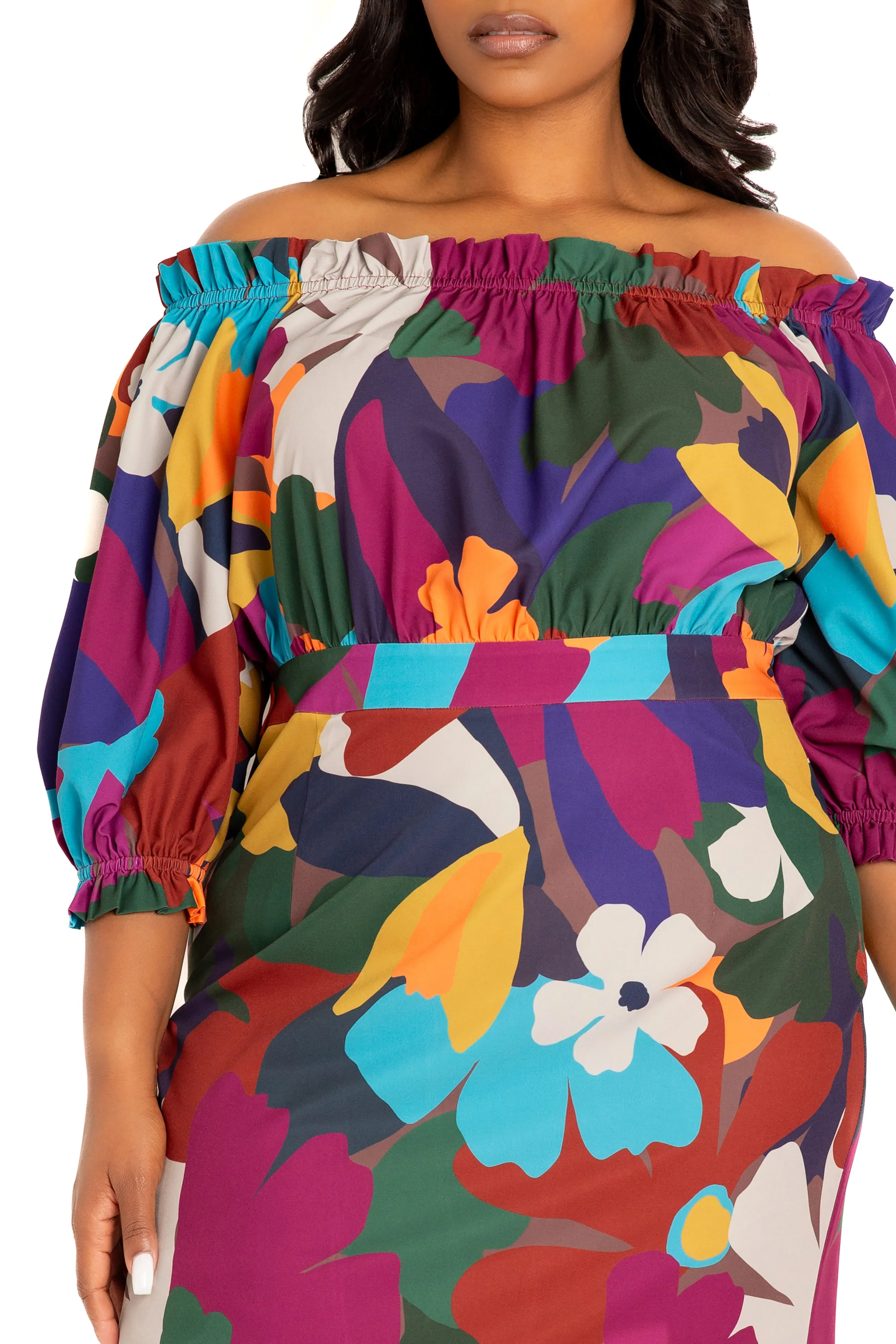 Floral Off Shoulder Dress with Ruffle Hem sold by Buxom Couture product image thumbnail 4