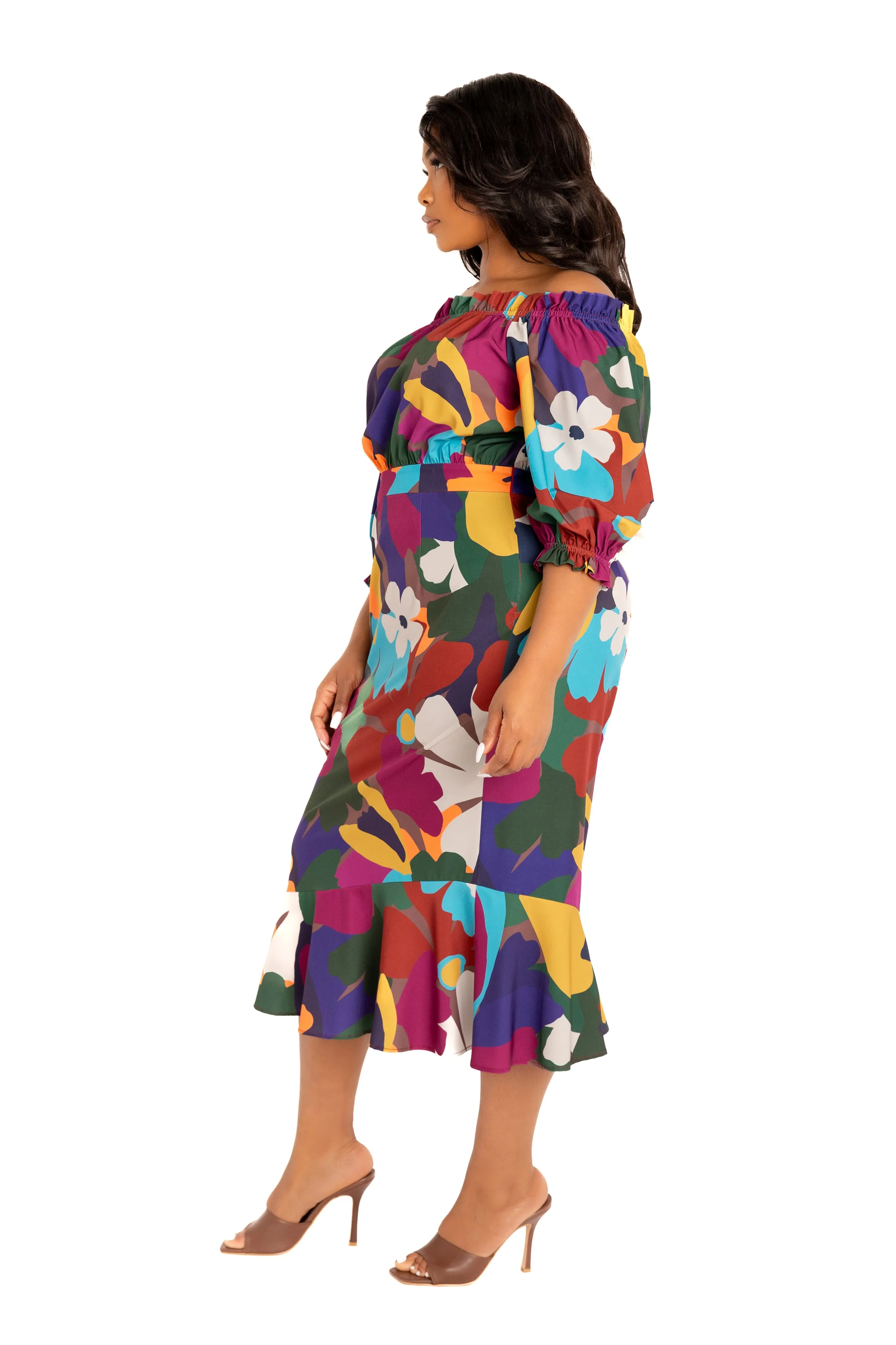 Floral Off Shoulder Dress with Ruffle Hem sold by Buxom Couture product image thumbnail 3