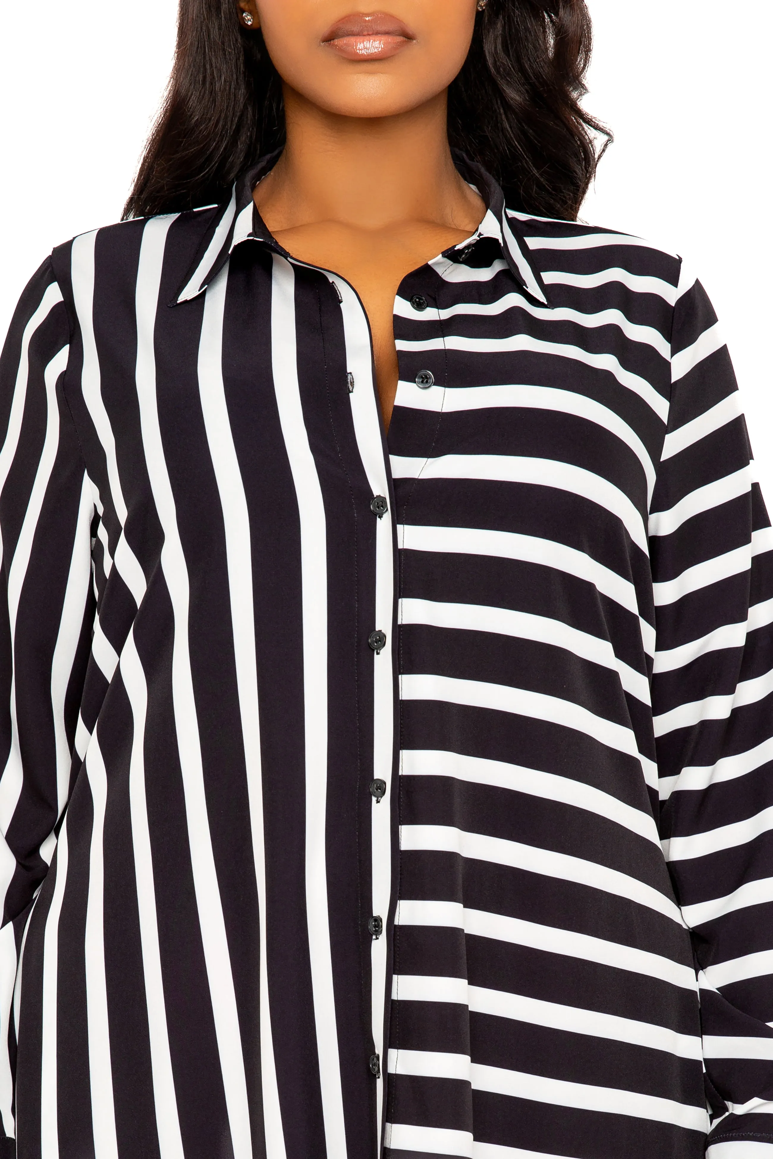 Mixed Stripe Maxi Shirt Dress sold by Buxom Couture product image thumbnail 4