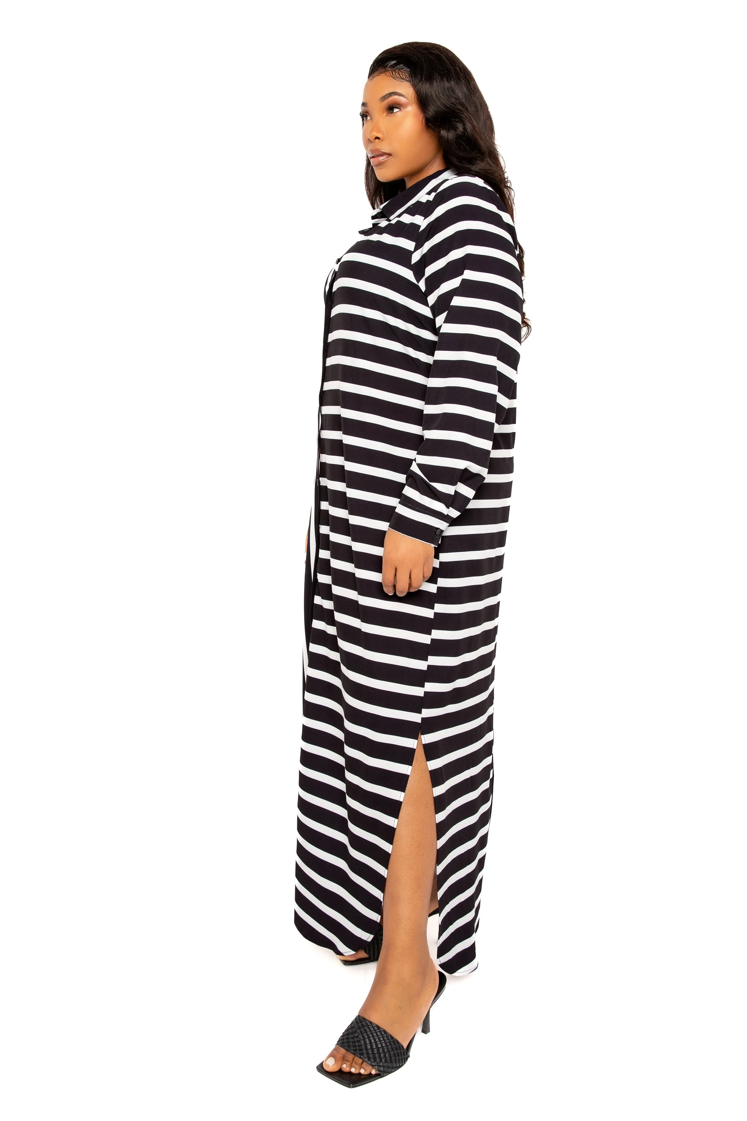 Mixed Stripe Maxi Shirt Dress sold by Buxom Couture product image thumbnail 3
