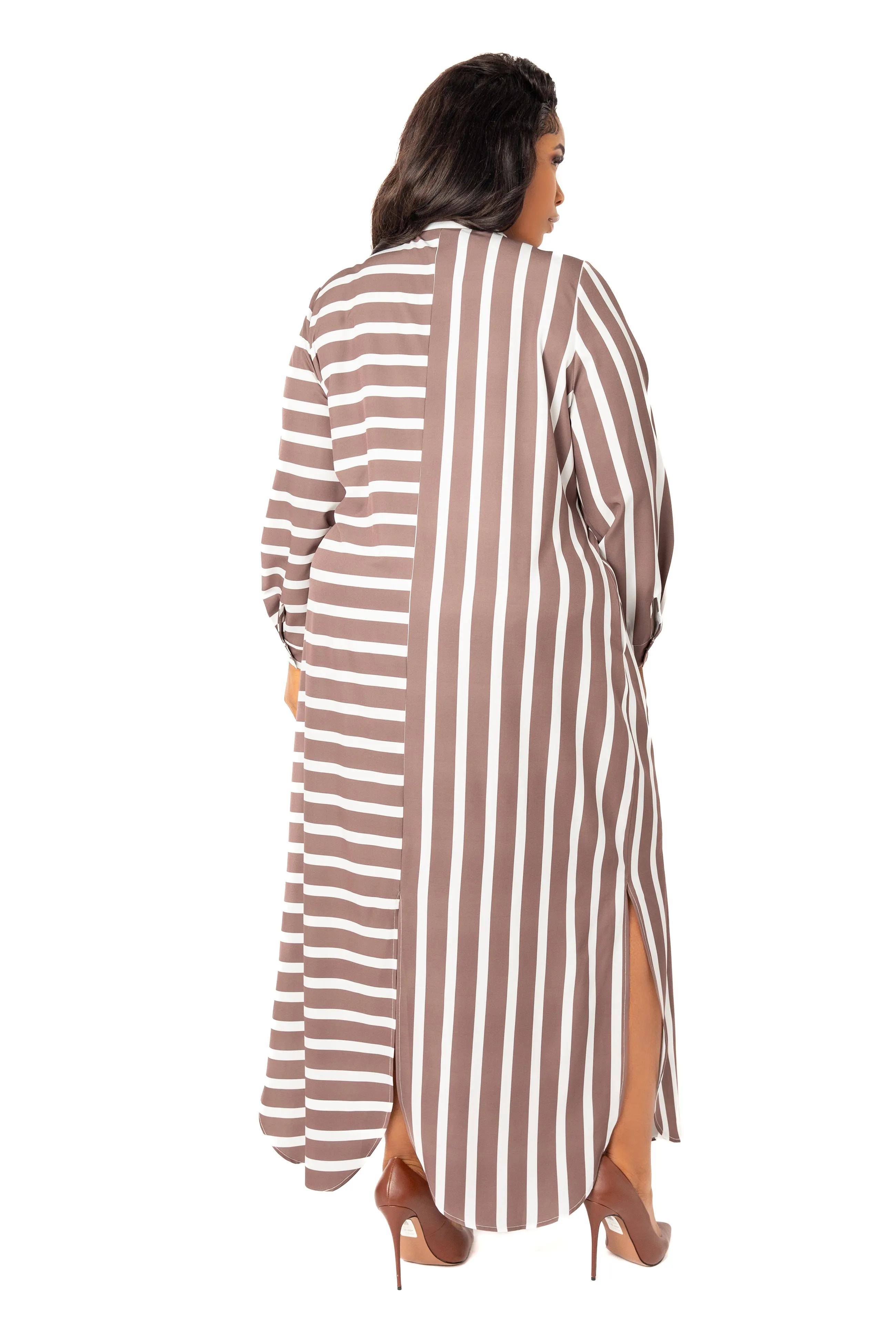 Mixed Stripe Maxi Shirt Dress sold by Buxom Couture product image thumbnail 3