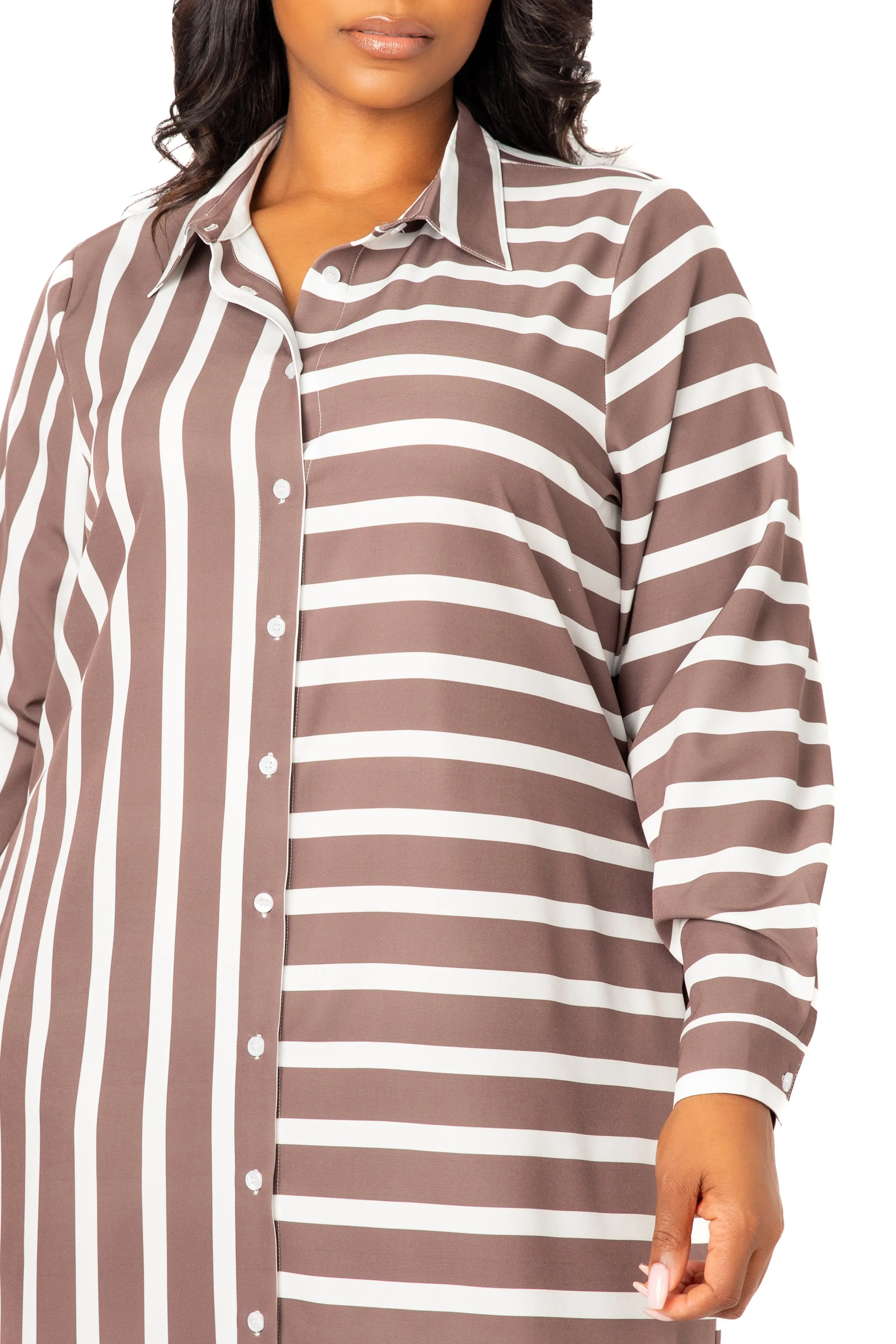 Mixed Stripe Maxi Shirt Dress sold by Buxom Couture product image thumbnail 4