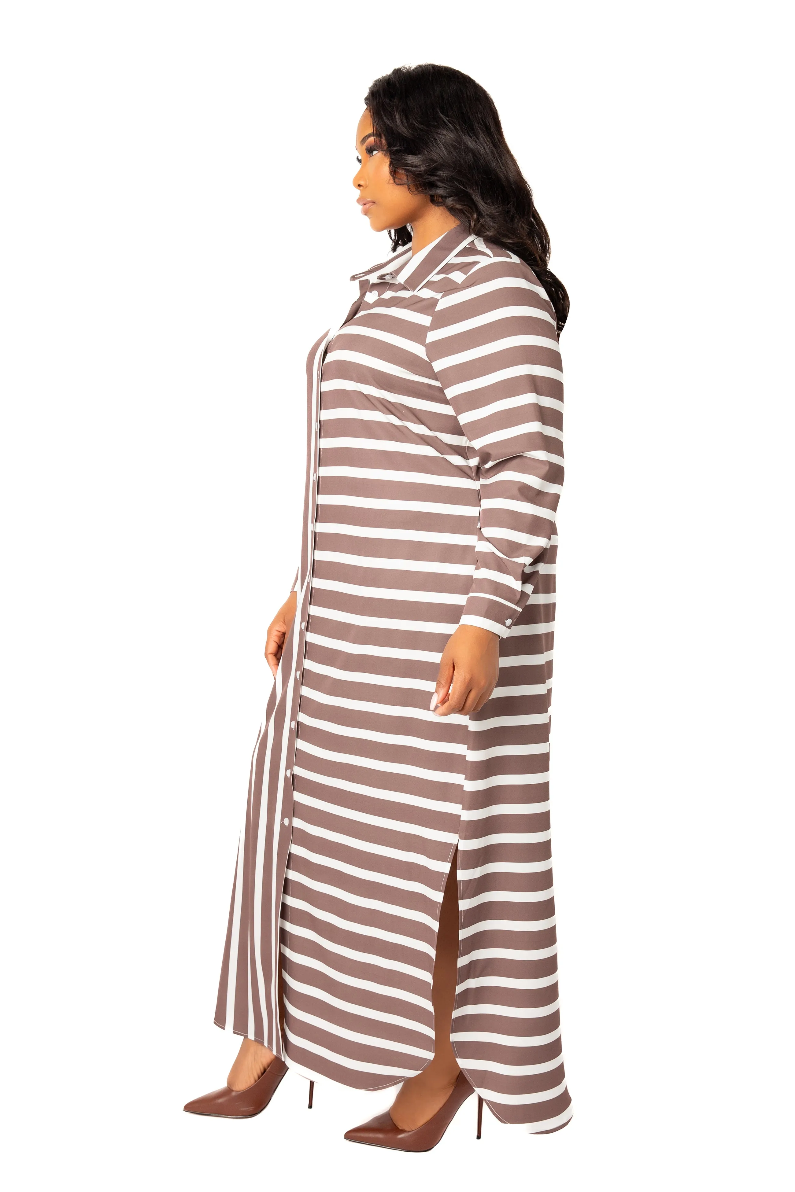 Mixed Stripe Maxi Shirt Dress sold by Buxom Couture product image thumbnail 2