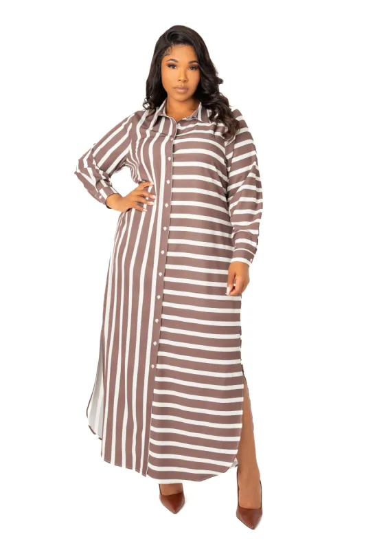 Mixed Stripe Maxi Shirt Dress sold by Buxom Couture