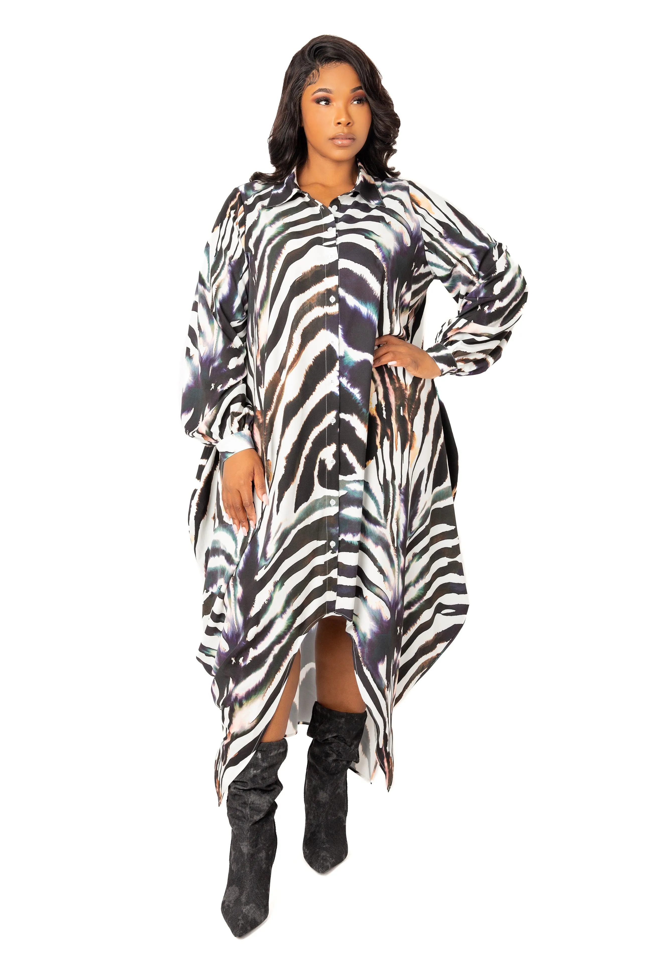 Drapy Shirt Maxi Dress sold by Buxom Couture