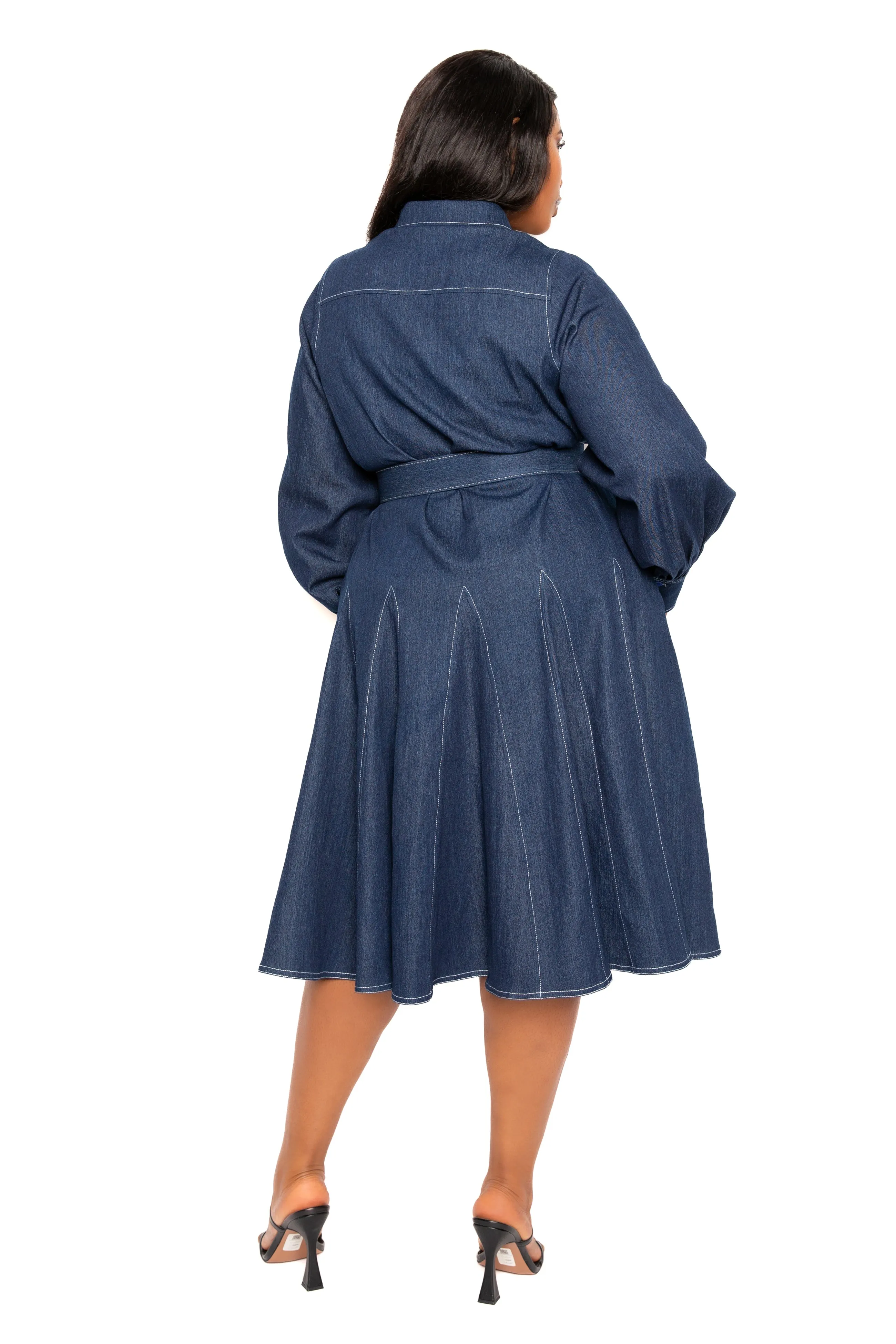 Belt Denim Shirt Dress with Contrast Stitching sold by Buxom Couture product image thumbnail 2