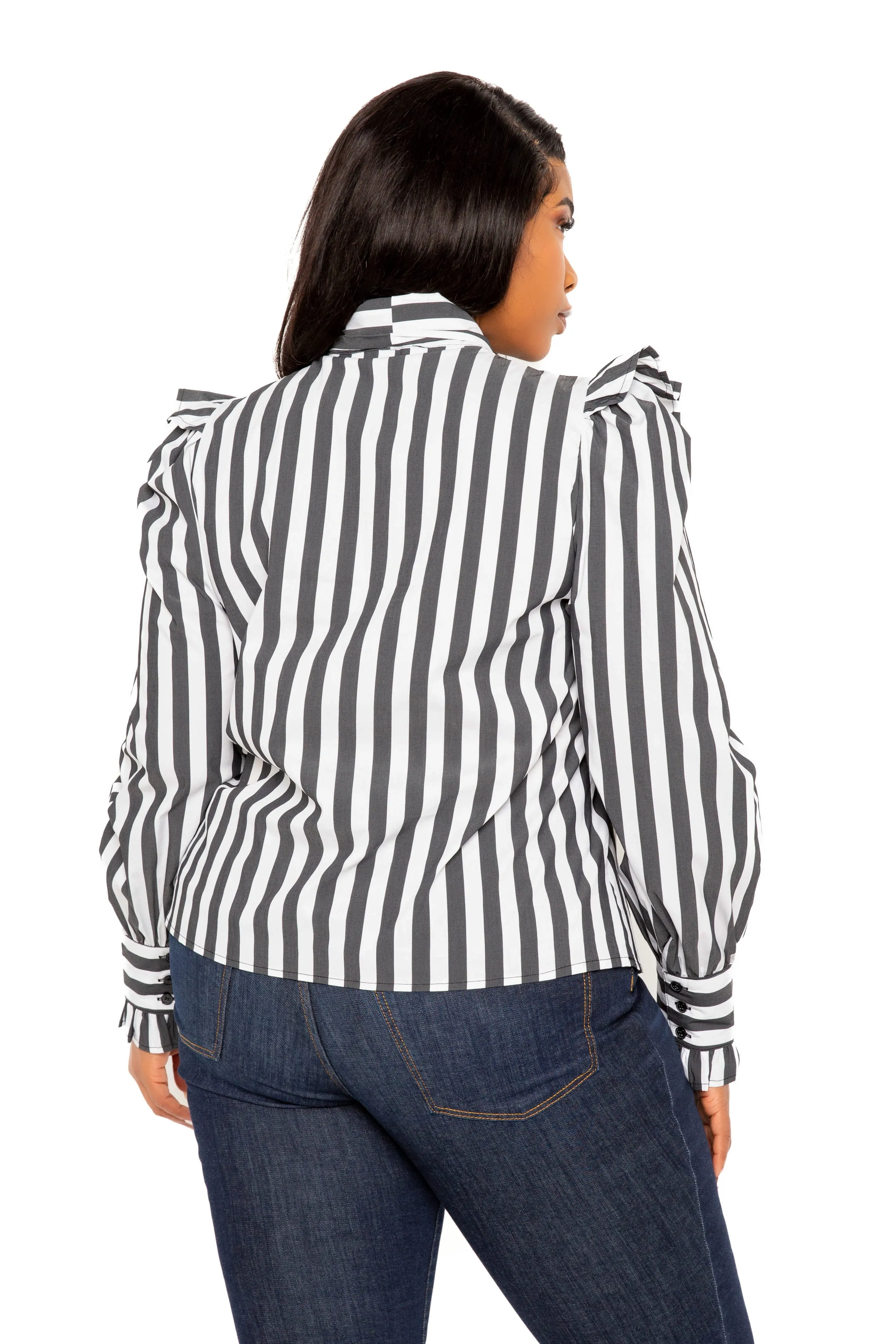 Bow Neck Ruffle Stripe Shirt sold by Buxom Couture product image thumbnail 5