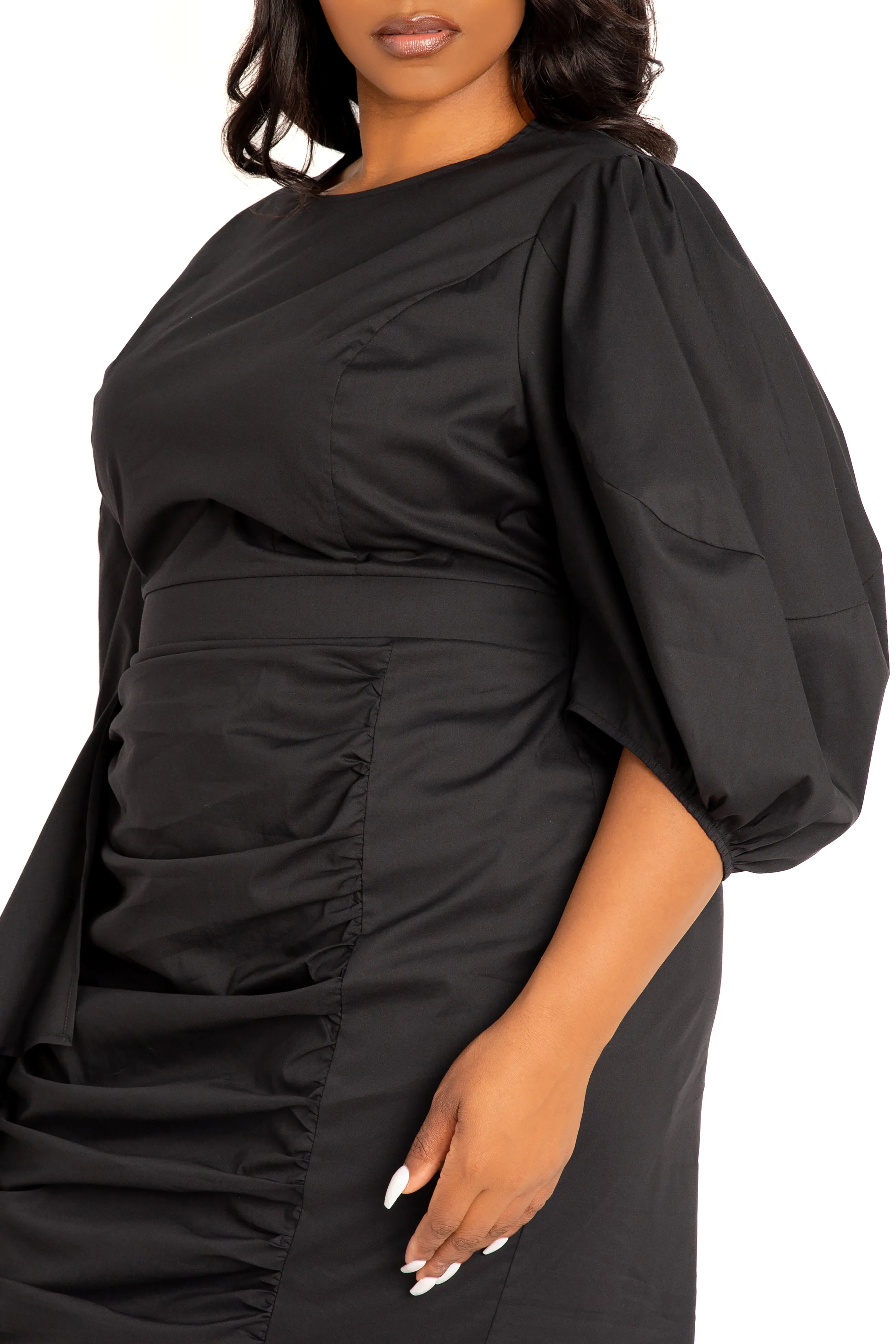 Puff Sleeve Asymmetric Ruffle Mini Dress sold by Buxom Couture product image thumbnail 4