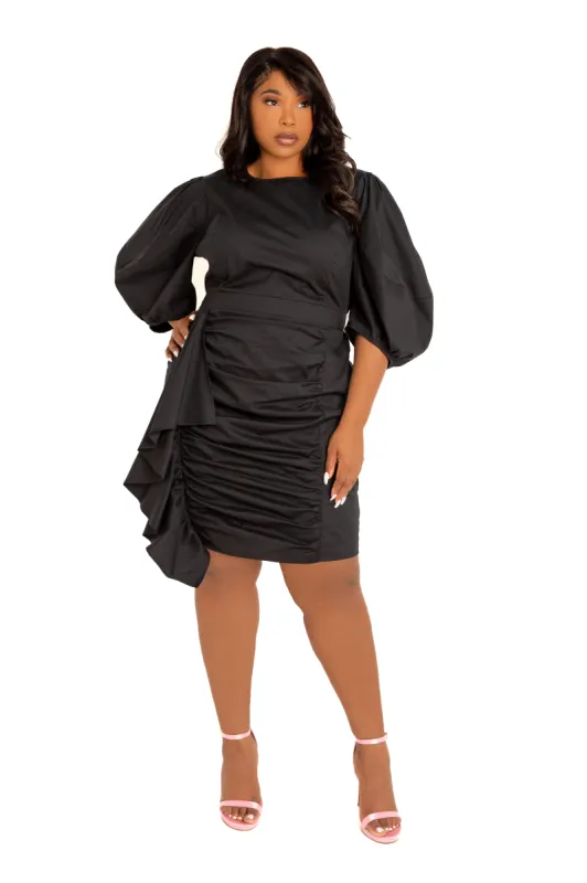 Puff Sleeve Asymmetric Ruffle Mini Dress sold by Buxom Couture