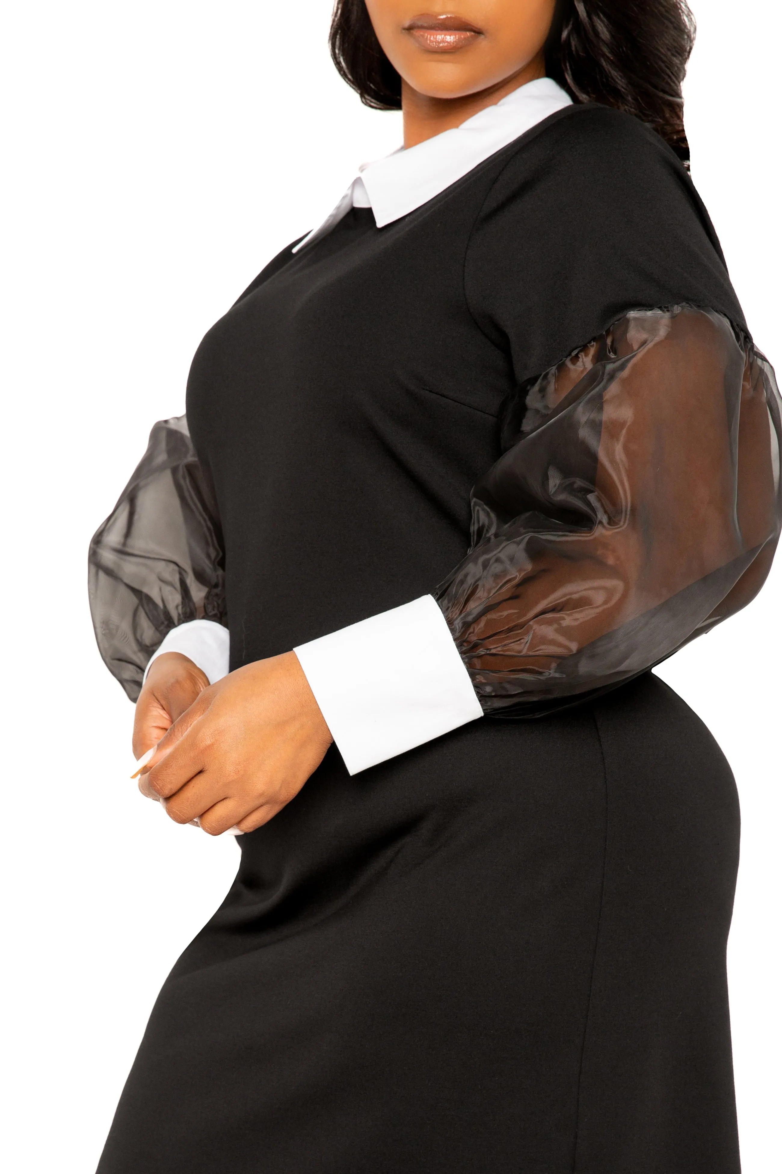 Contrast Shirt Dress with Organza Sleeves sold by Buxom Couture product image thumbnail 5