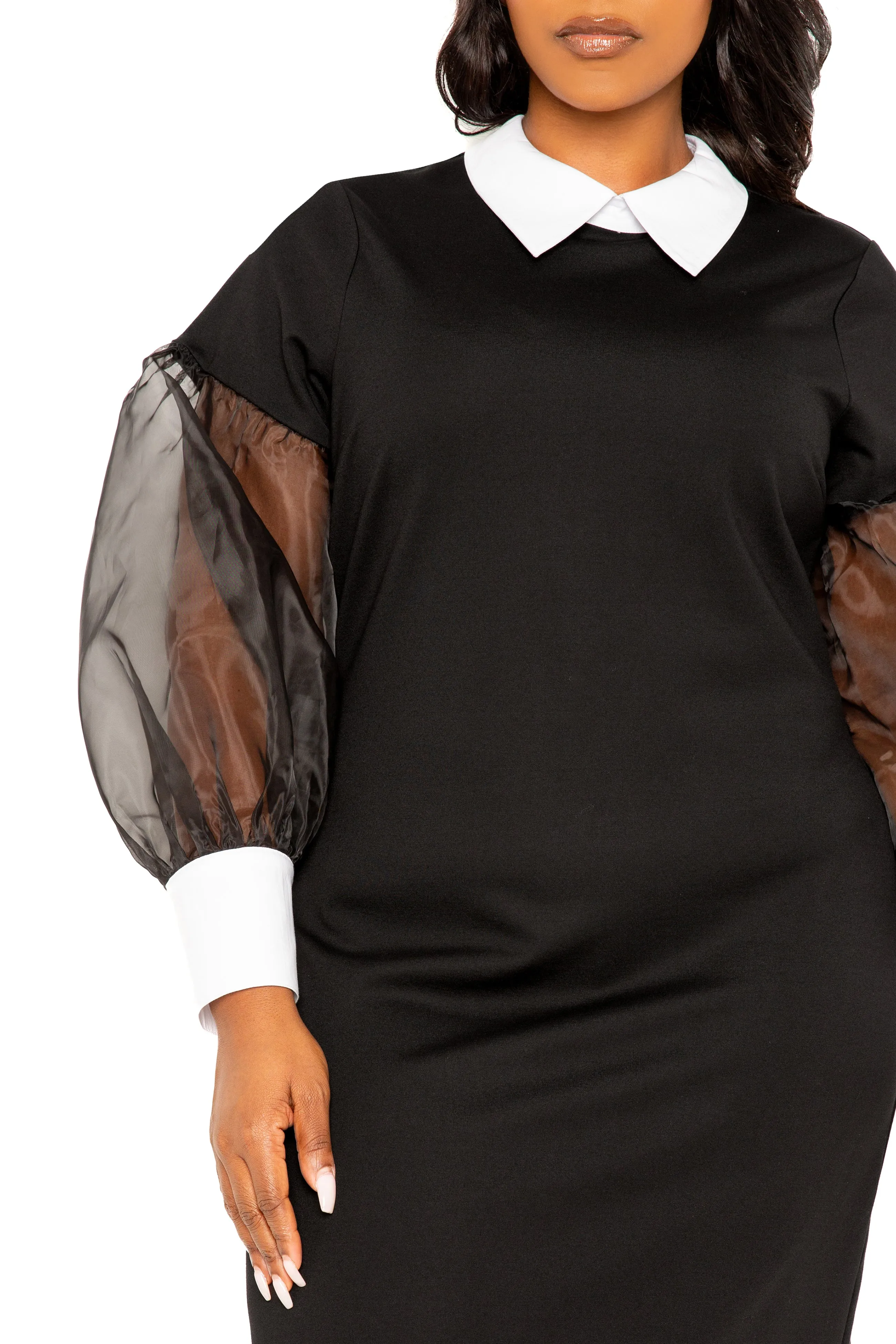 Contrast Shirt Dress with Organza Sleeves sold by Buxom Couture product image thumbnail 4