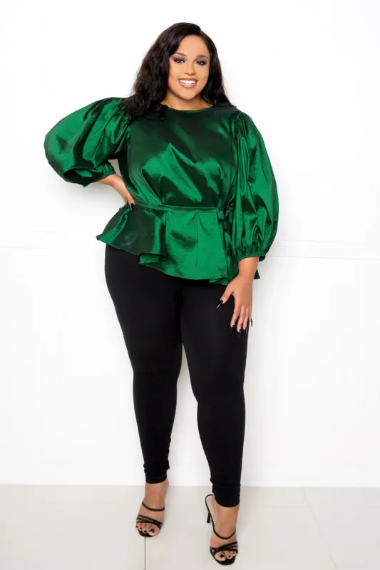 Tie Waist Voluminous Sleeve Blouse sold by Buxom Couture