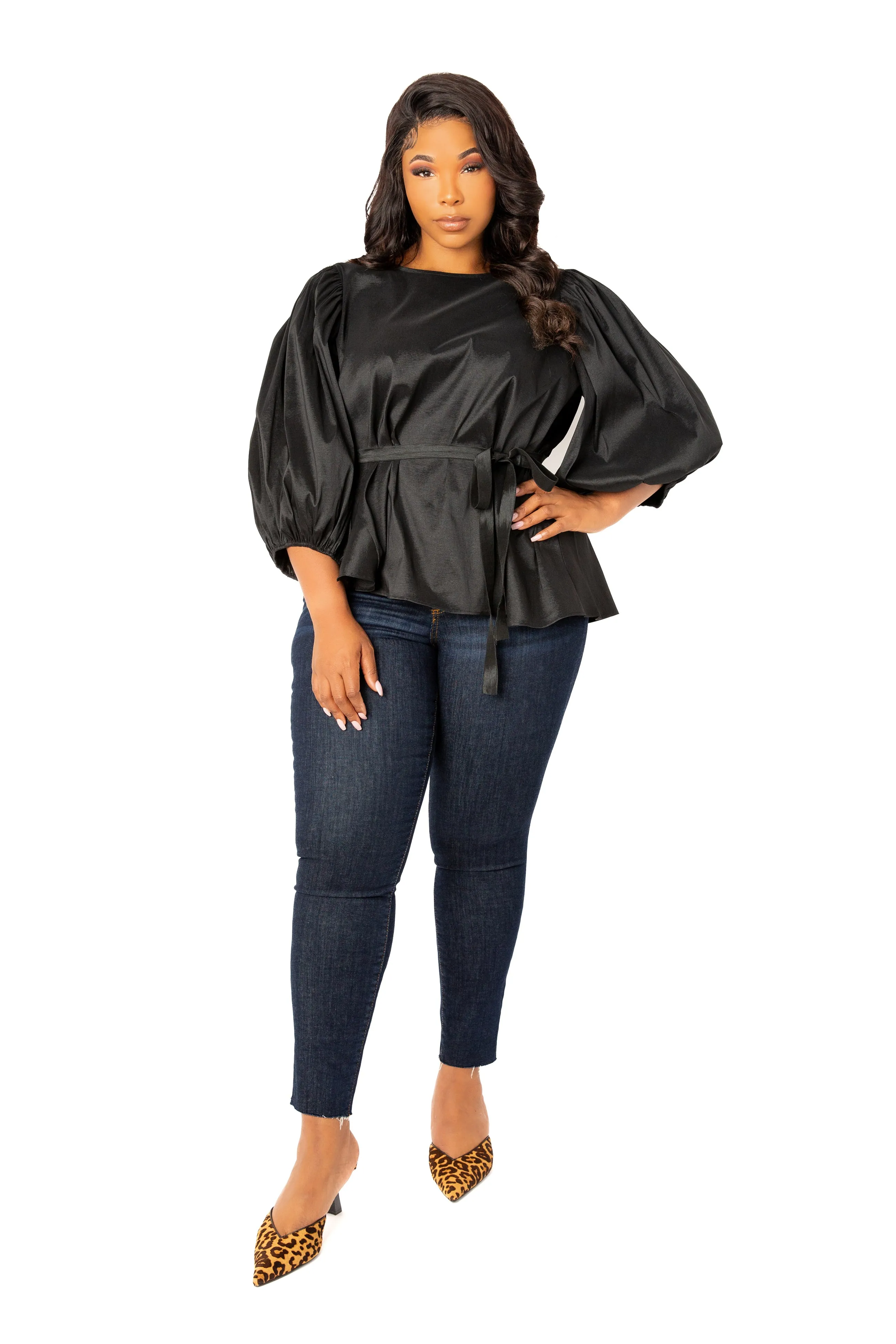 Tie Waist Voluminous Sleeve Blouse sold by Buxom Couture product image thumbnail 2