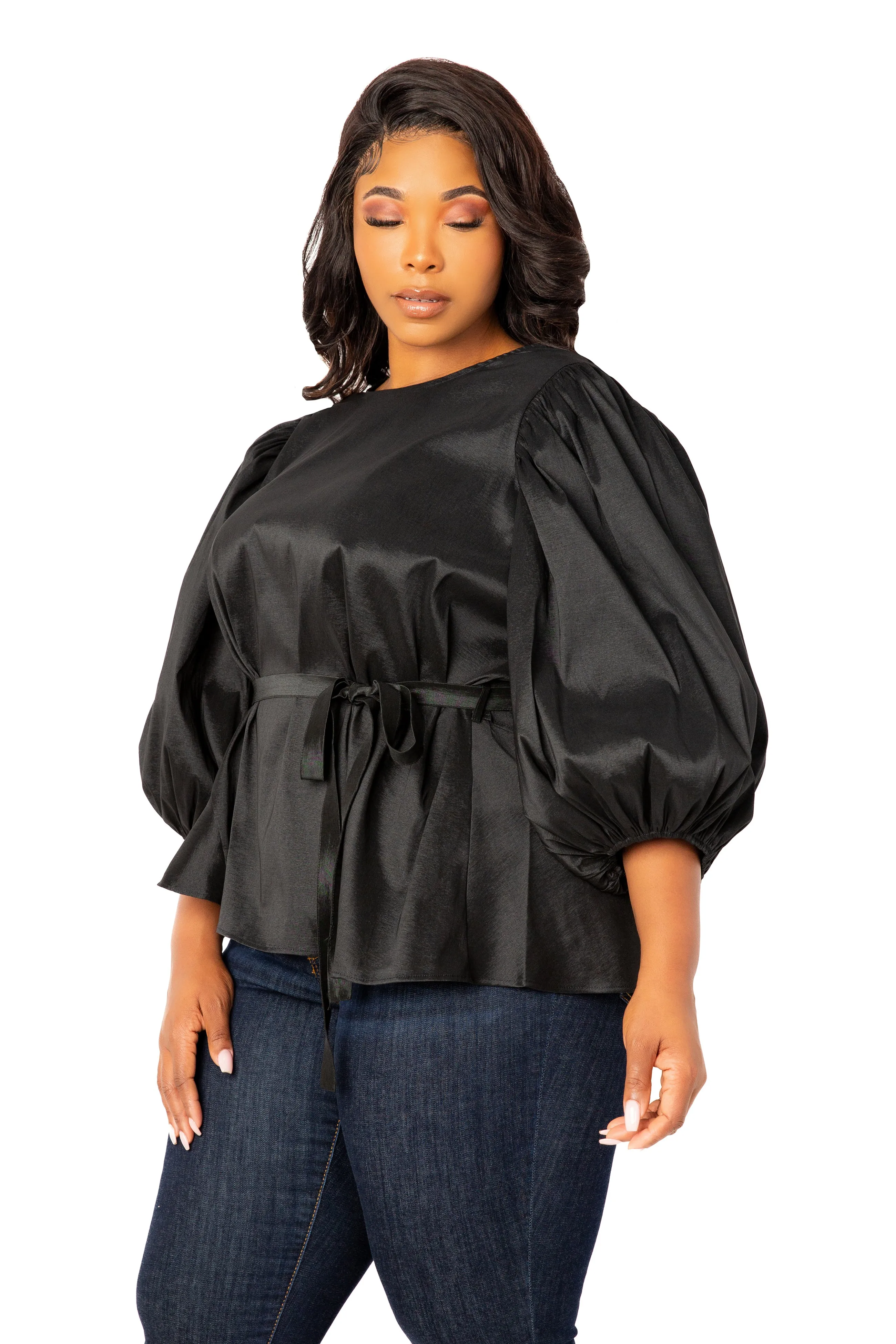 Tie Waist Voluminous Sleeve Blouse sold by Buxom Couture product image thumbnail 3