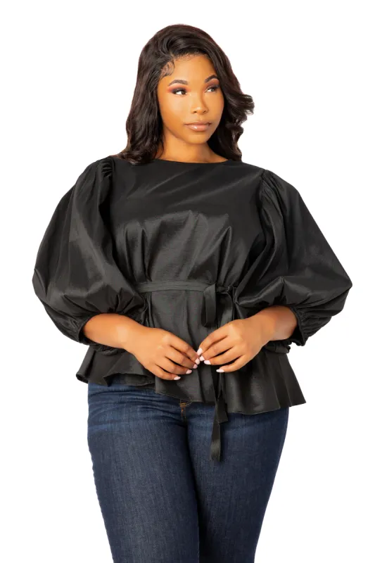 Tie Waist Voluminous Sleeve Blouse sold by Buxom Couture