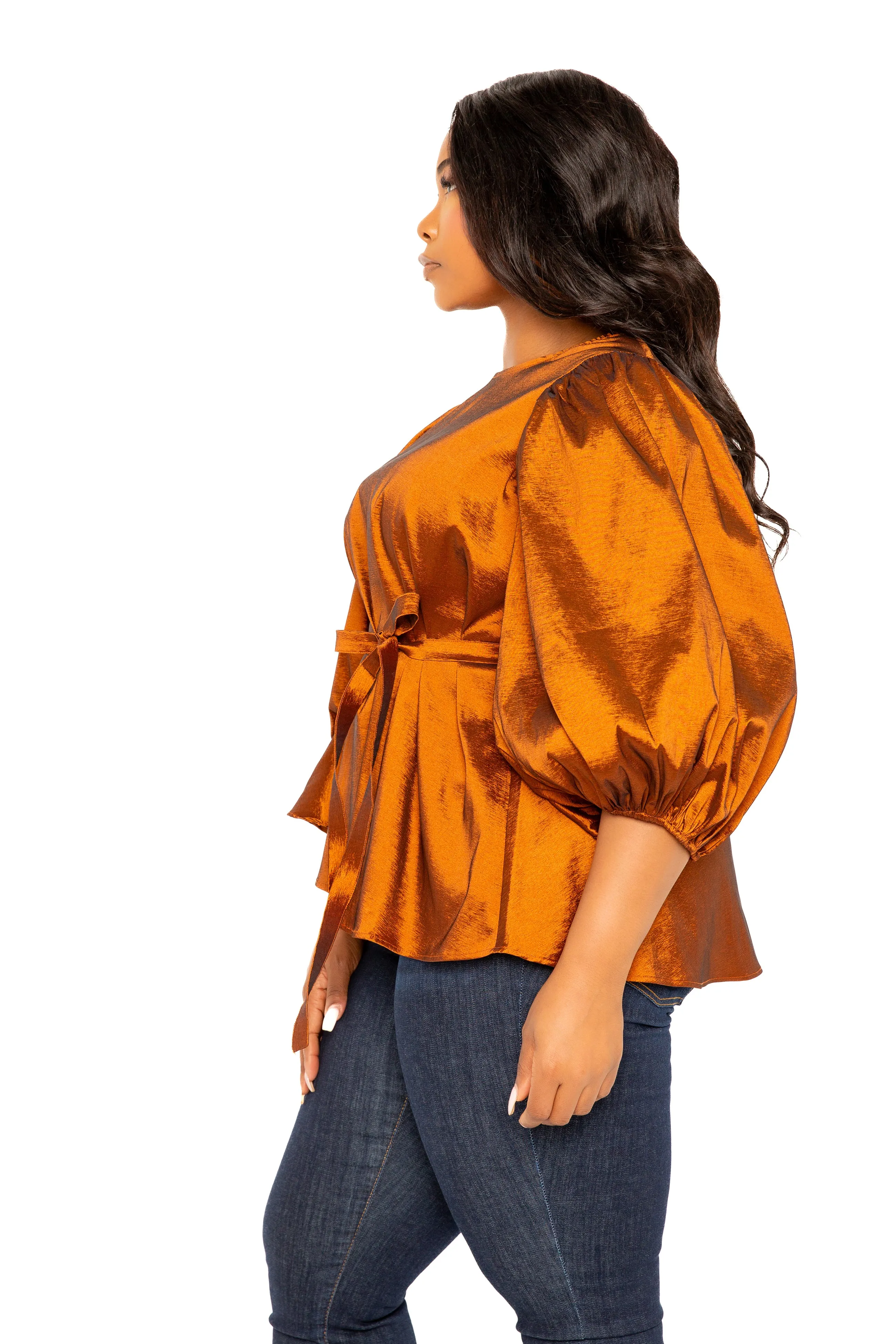 Tie Waist Voluminous Sleeve Blouse sold by Buxom Couture product image thumbnail 3