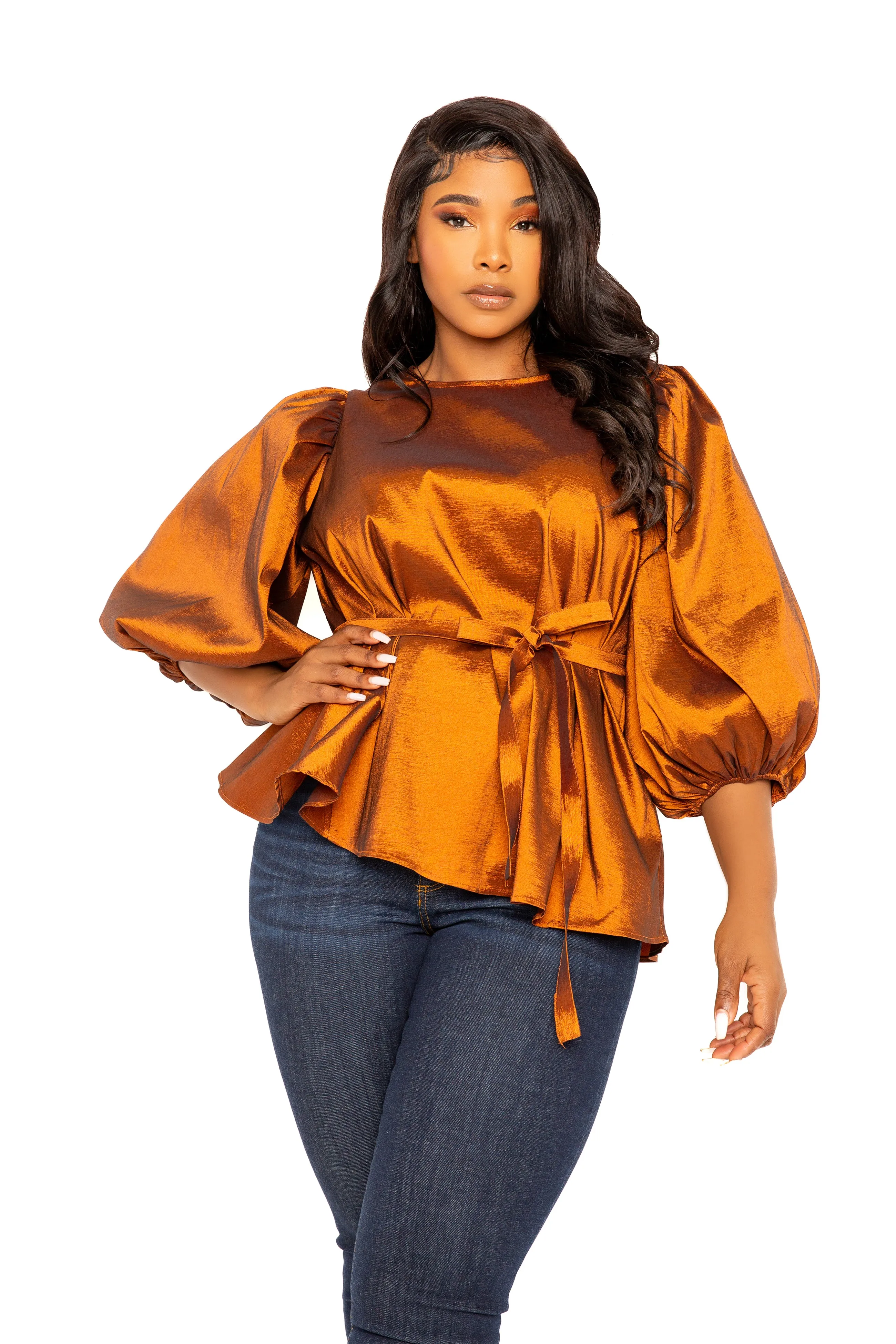 Tie Waist Voluminous Sleeve Blouse sold by Buxom Couture product image thumbnail 2
