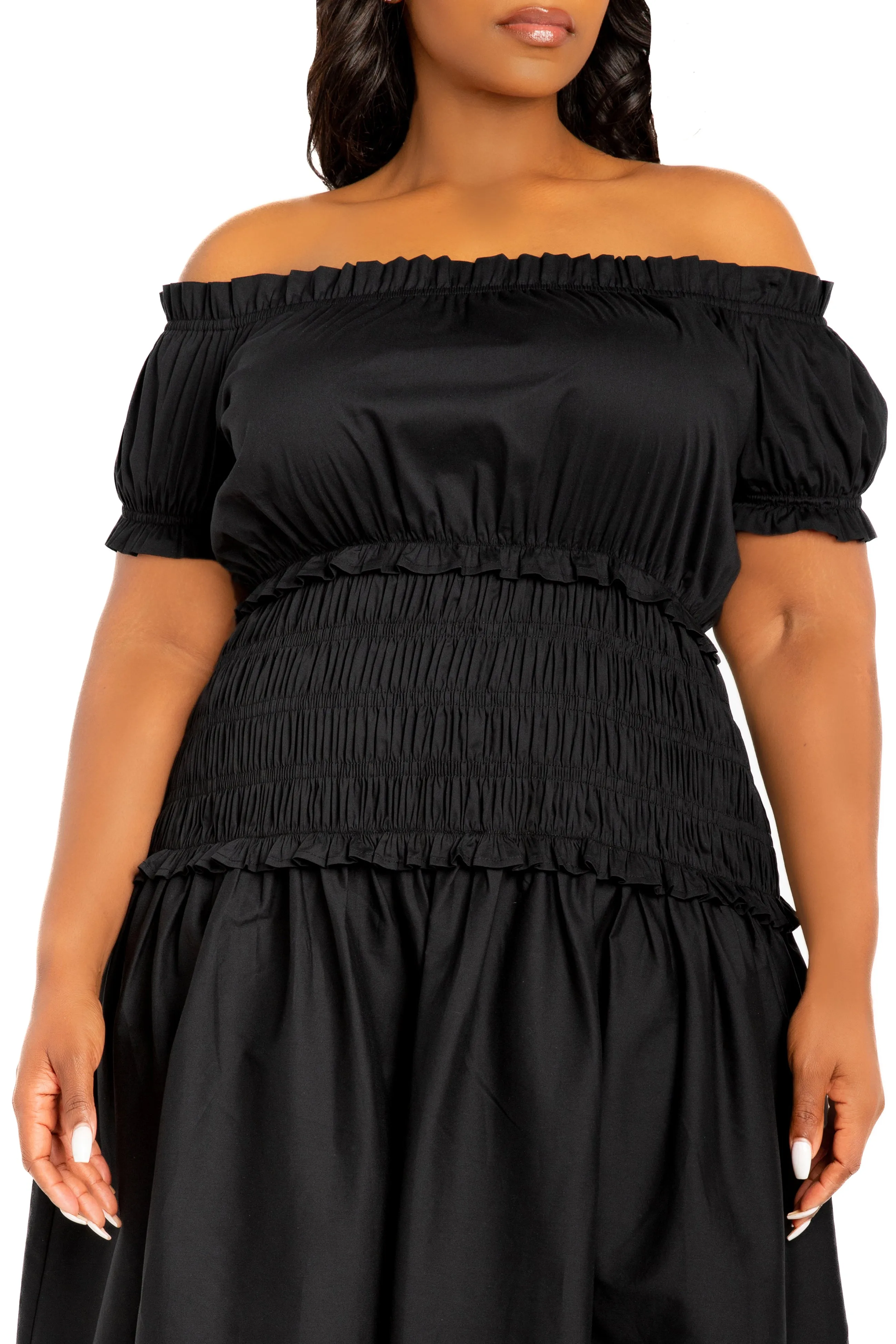 Off Shoulder Smocked Midi Dress sold by Buxom Couture product image thumbnail 4